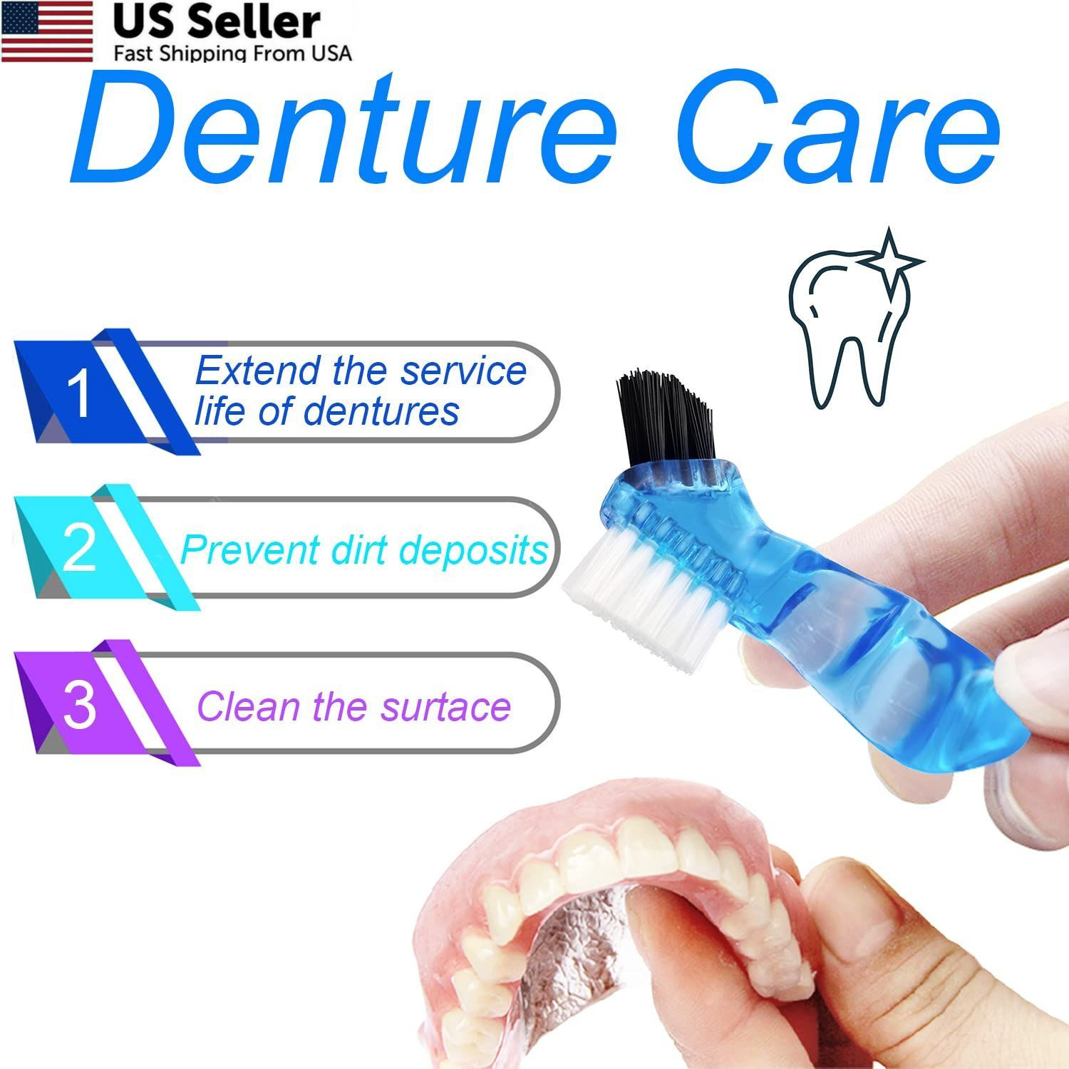 Denture Bath Case Soaking Cup with Brush, Holder Light Pink