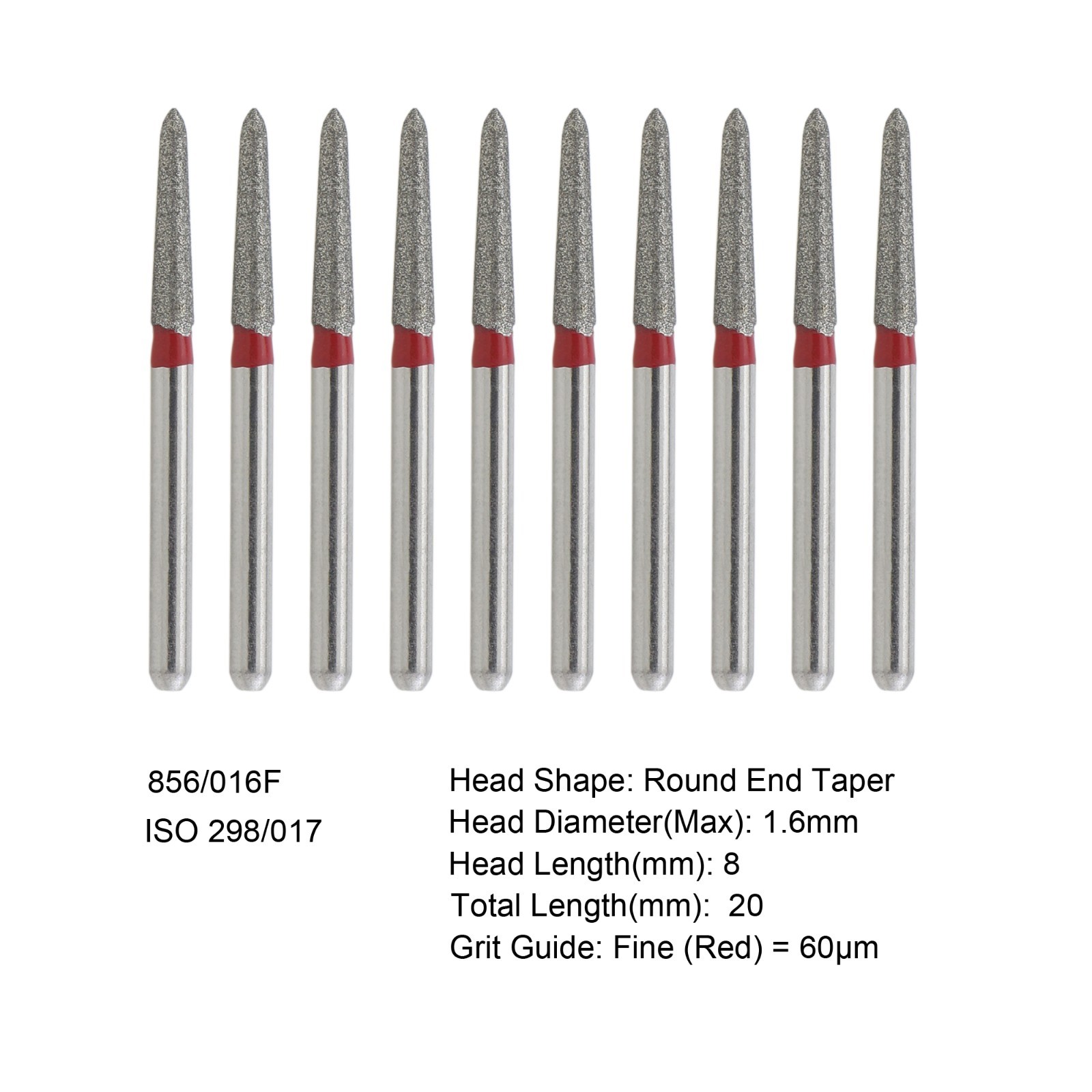 Dental Diamond Burs FG 856/016F Round End Taper Fine Grit For High Speed Bur