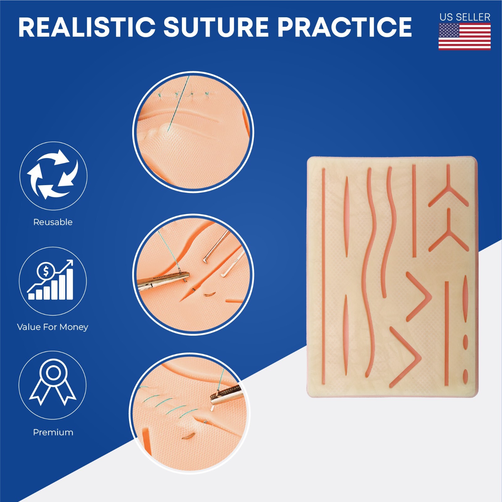 Suture Practice kit Pad 14 Wounds Premium 3 layer Silicone Student Suture Pad