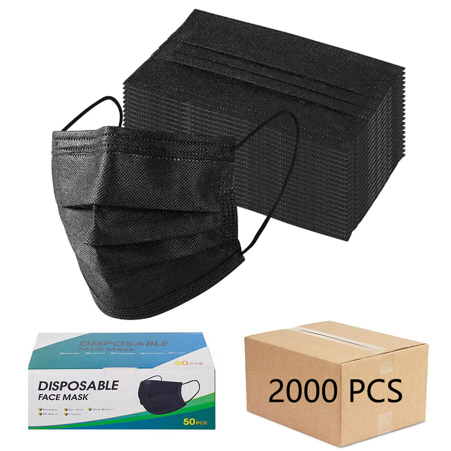 100/500/1000/2000 PCS Disposable Black Face Mask 3 Ply Ear loop Black Masks