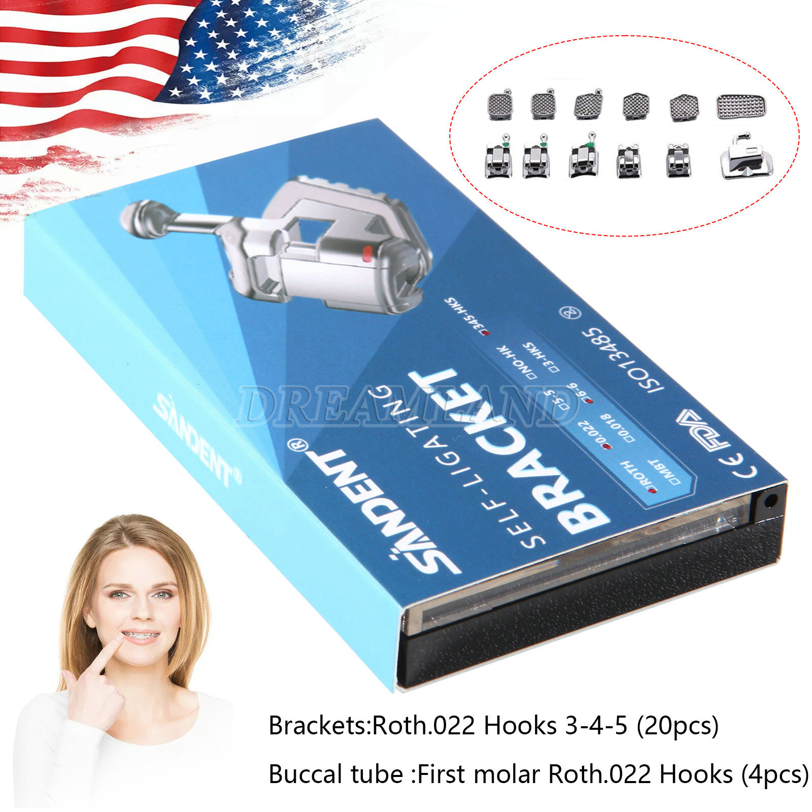Dental orthodontic Self-ligating bracket Braces MINI ROTH.022 Hook 345