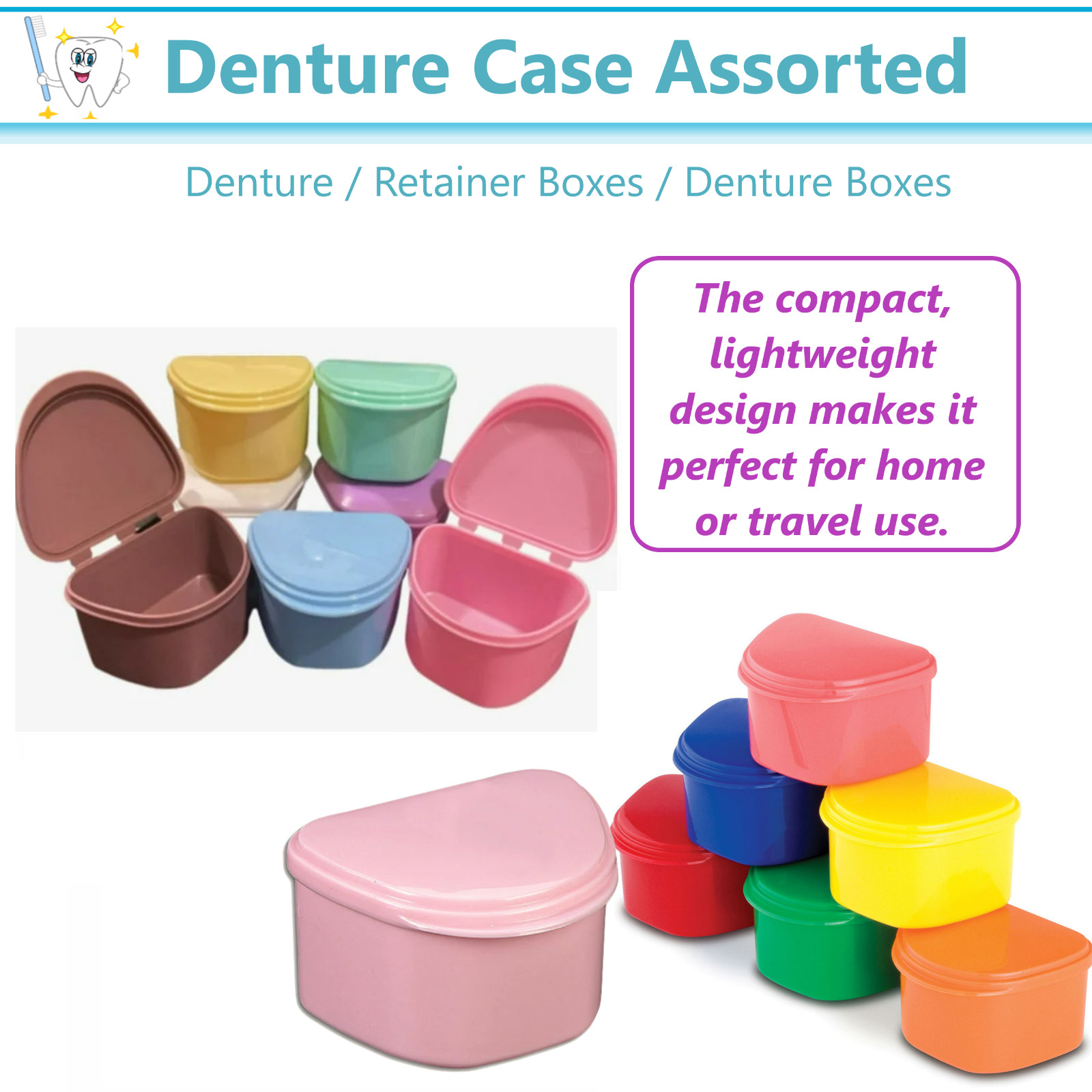 Dental Denture Box Retainer Box Carrier 4W x 2in x 3in Upto 200 Retainers/Case