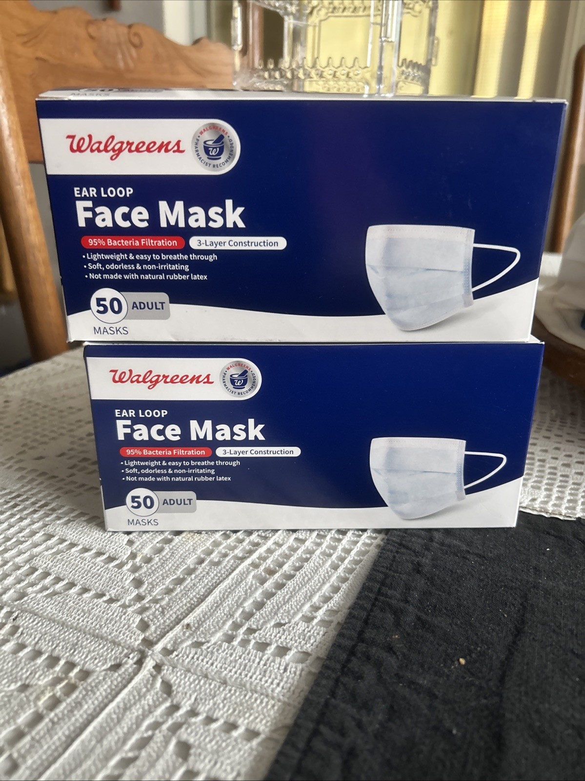 Walgreens Ear Loop Face Mask 100 Total Lightweight Odorless 2 Boxes Adult