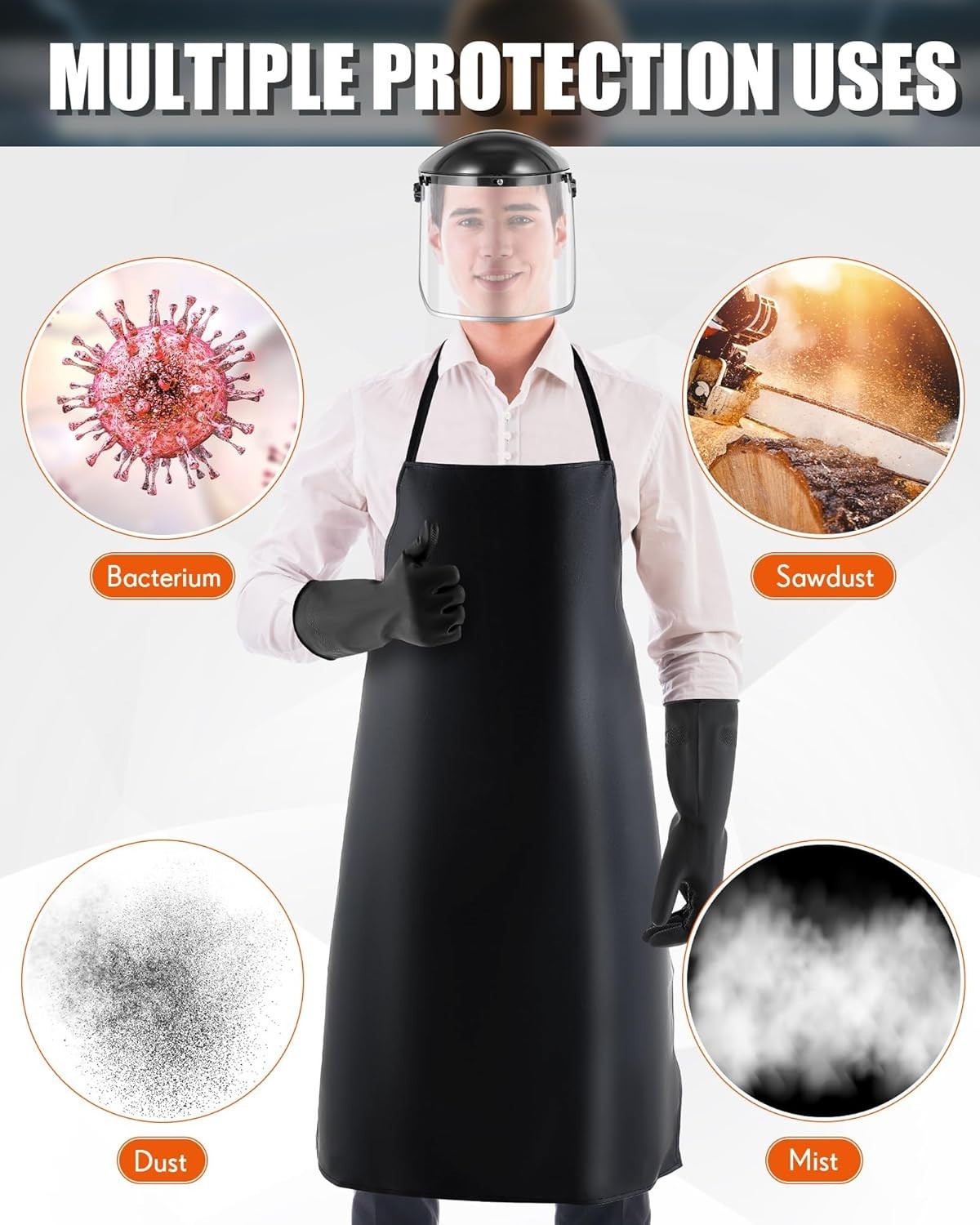 Safety Face Shield Mask with Waterproof Rubber Apron and Latex Gloves for