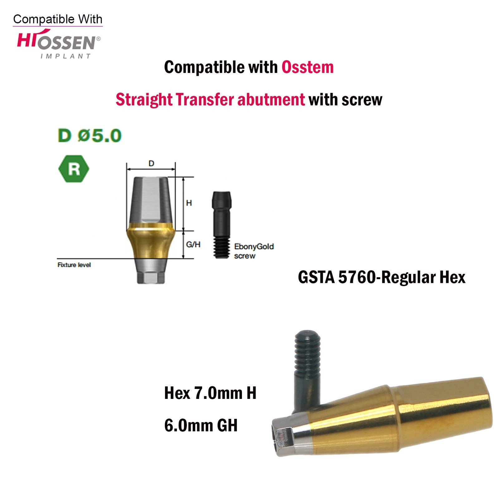 US Dental Straight Transfer Abutment Mini/Regular 1-6.0mm for Osstem Hiossen TS