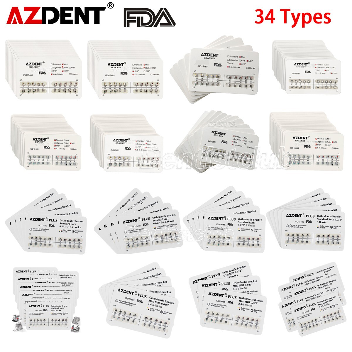 10X AZDENT Plus Dental Orthodontic Brackets Braces Roth.022 Hook 3 4 5 Mesh Base