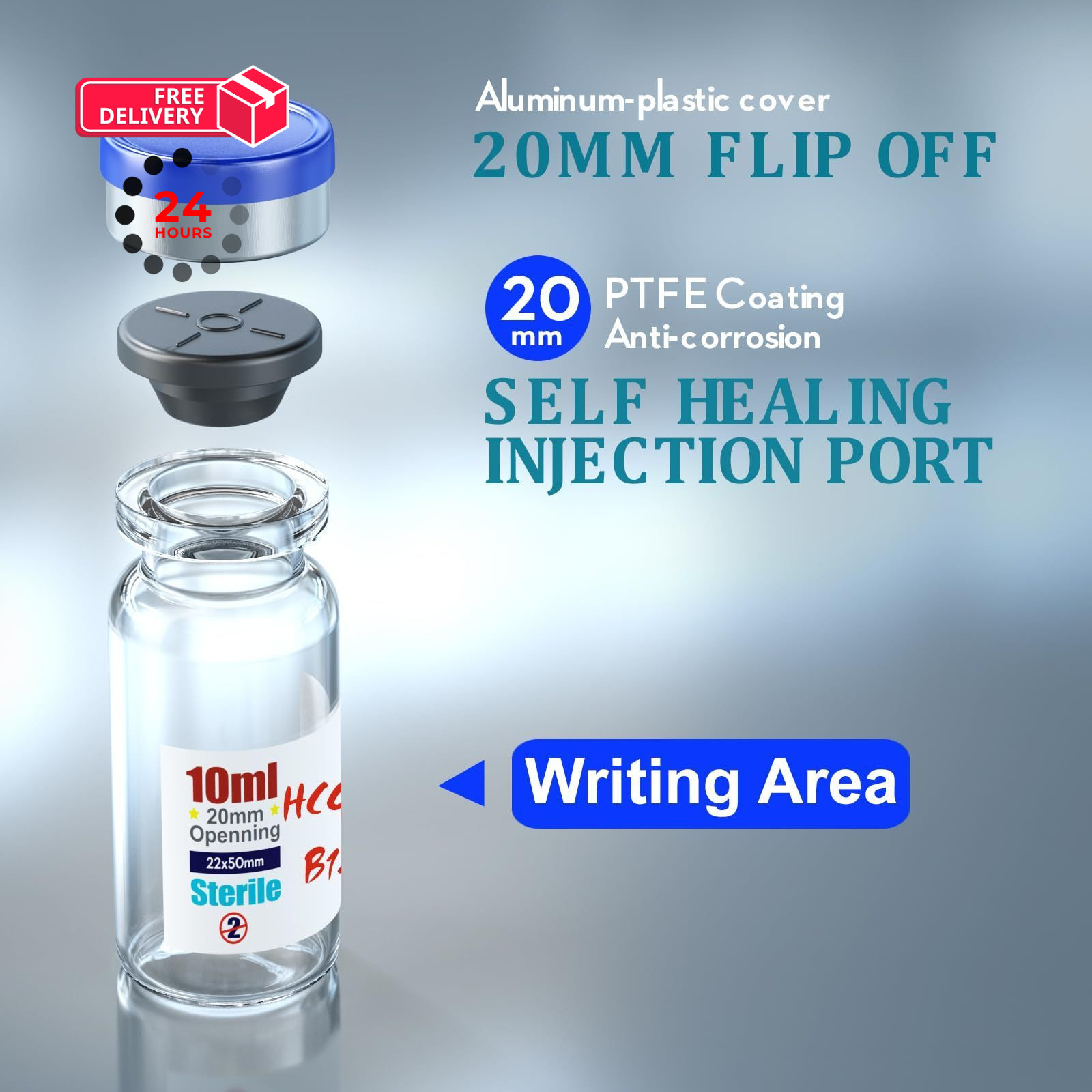 Ks-Tek Sterile Empty Vials with Self Healing Injection 10 ml, Transparent