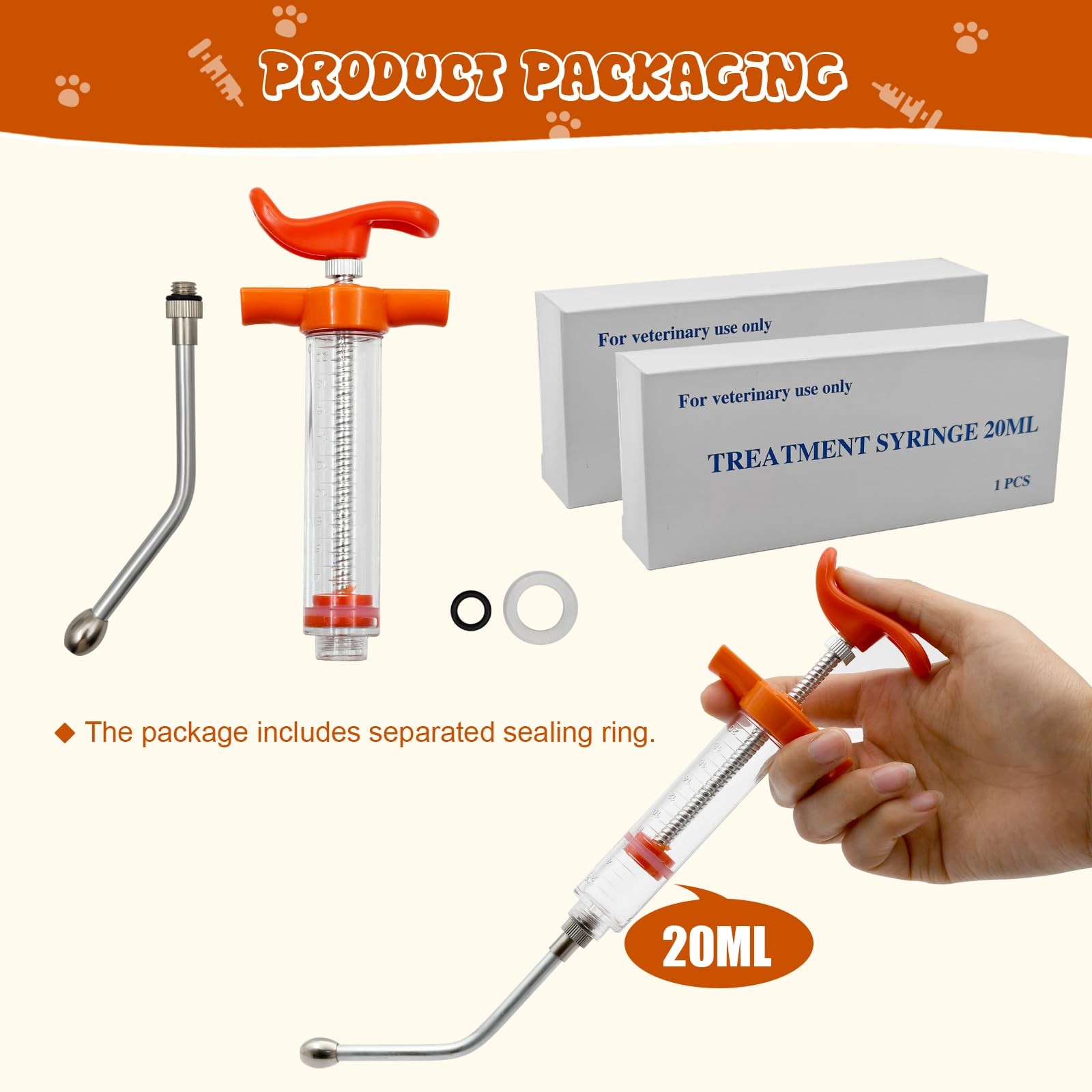 2 pcs Reusable Goats Syringe for Goat, 2 Drench Nozzle Adjustable Orange-2pcs