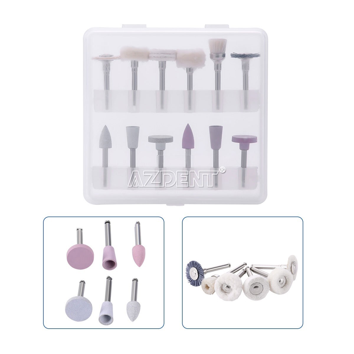 12pcs Dental Diamond Burs Silicon Carbide Felt Wheels Polishing Kit RA 2.35mm US