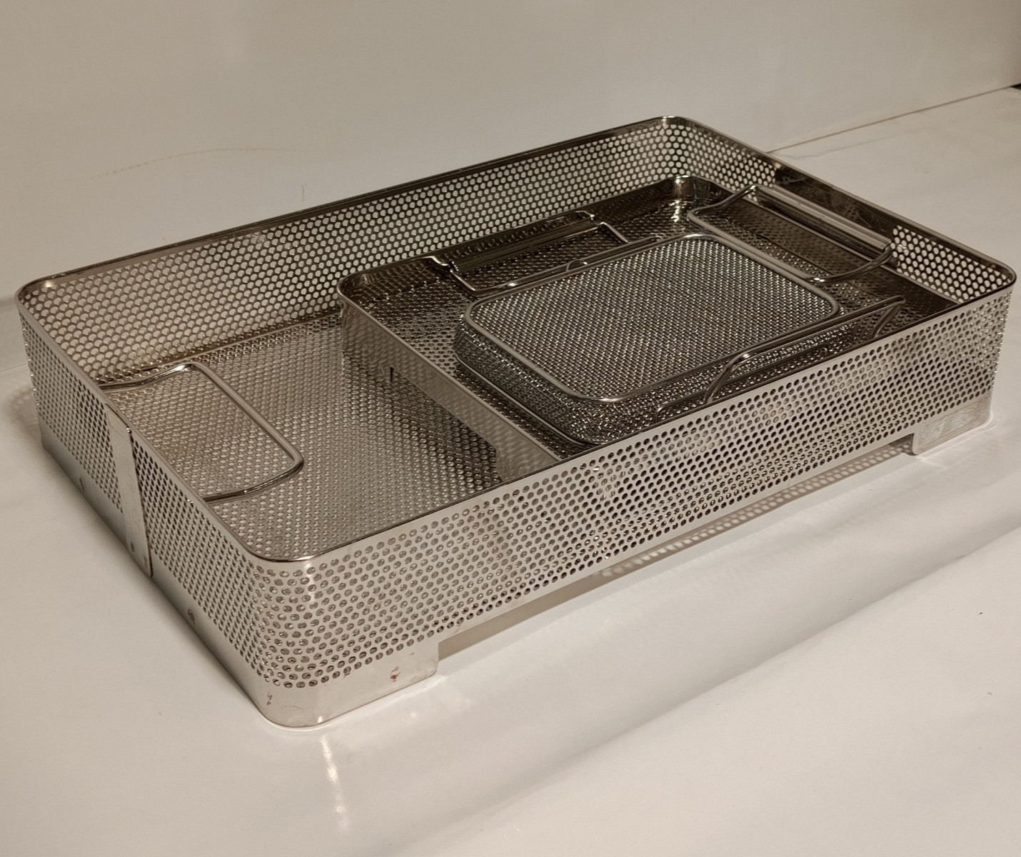 Unbranded Stainless Sterilization Tray Basket Set With Insert And Lid As Shown