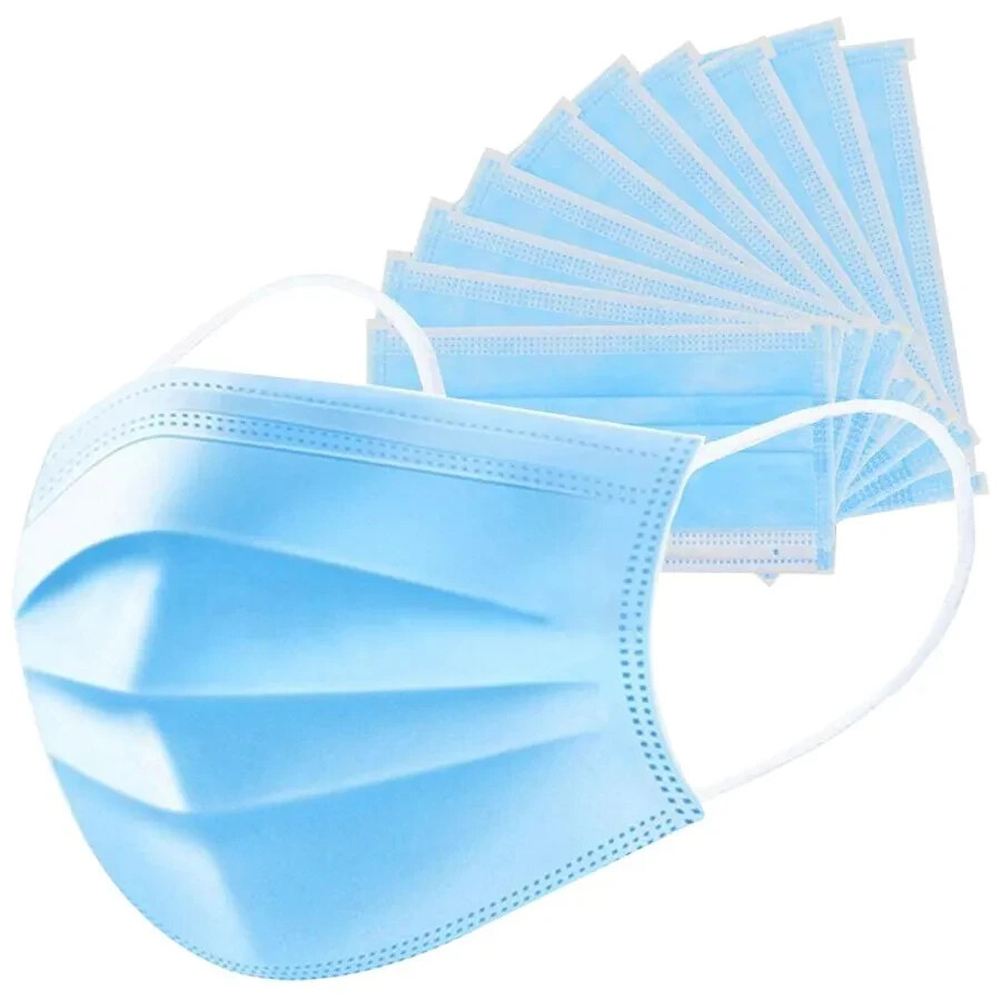 50 Pcs Blue 3-Ply Safety Face Mask – Disposable Non Medical Surgical +Ear bands