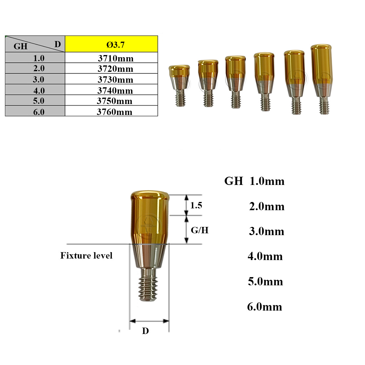 Locator abutment full set fit to Nobel Active RP platform D3.7mm GH1-6mm