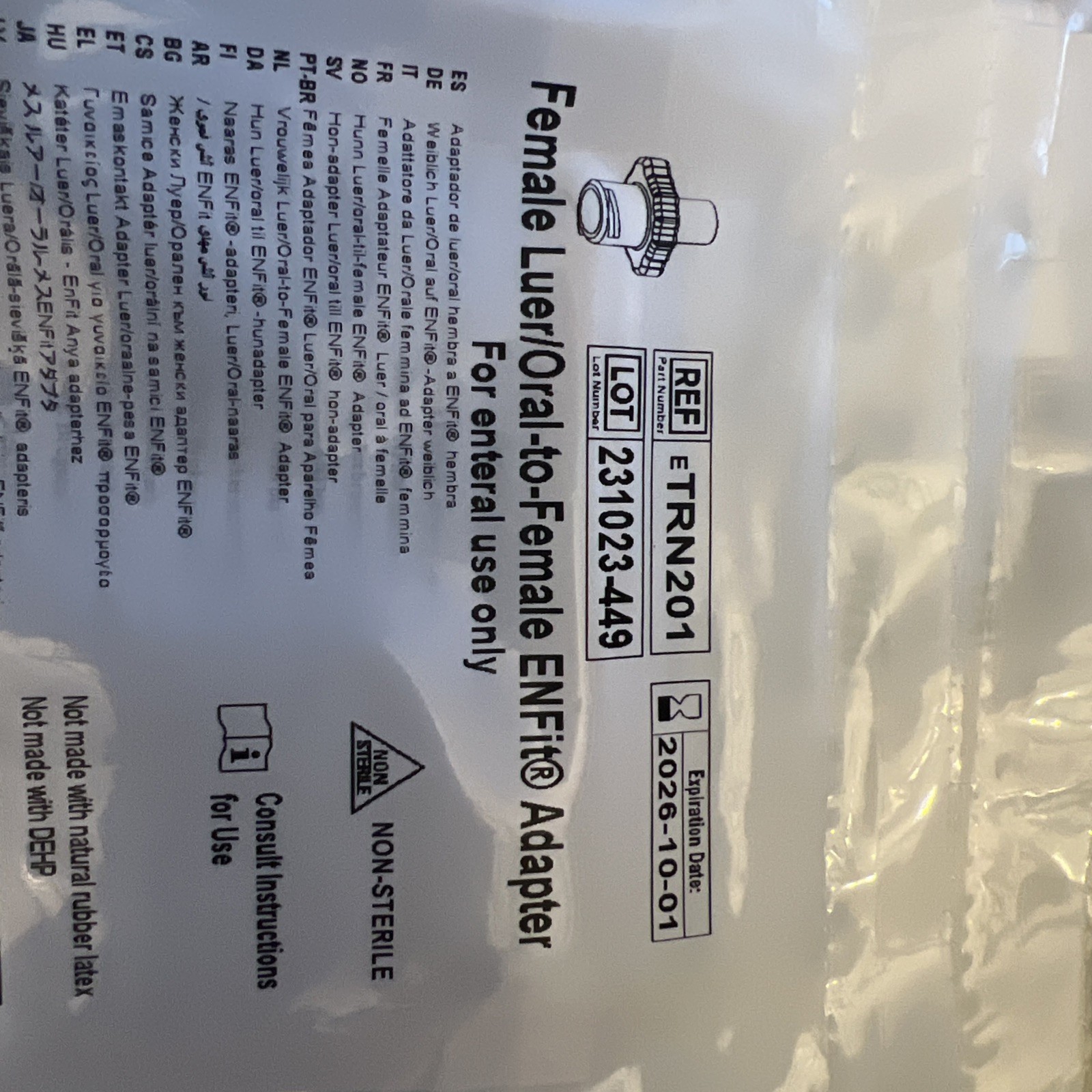 Set Of 5 Female Luer/Oral-to-Female ENFit Adapter REF: ETRN201 sealed
