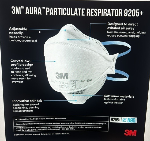 3M Aura 9205+ Particulate Respirator N95 Mask -(12) 3 pk.