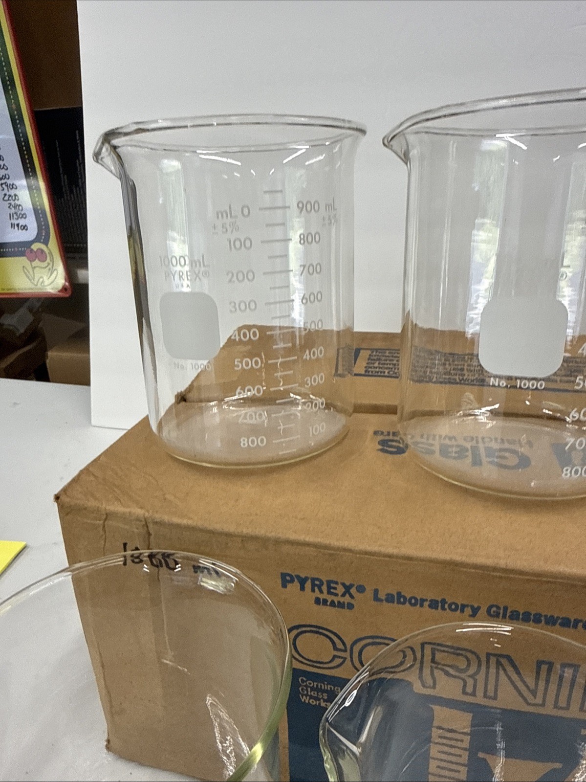 Vintage 6pc Pyrex Beaker Glass 1000mL Measuring Cup Lab Grade No. 1000