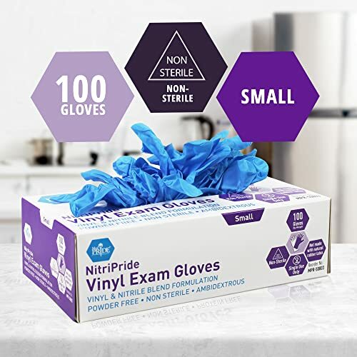 Vinyl-Nitrile Blend Exam Gloves Powder Free,Latex Free & Rubber Free,Pack of 100