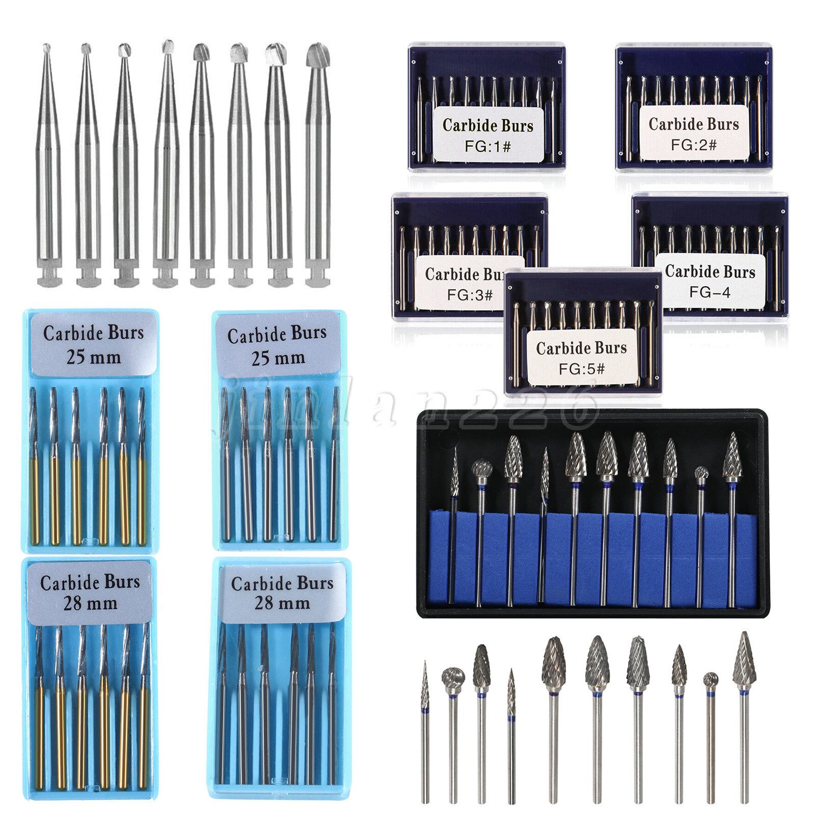 Dental Drill Bits Tungsten Carbide Burs Round Head HP/RA/FG Dentist Tools