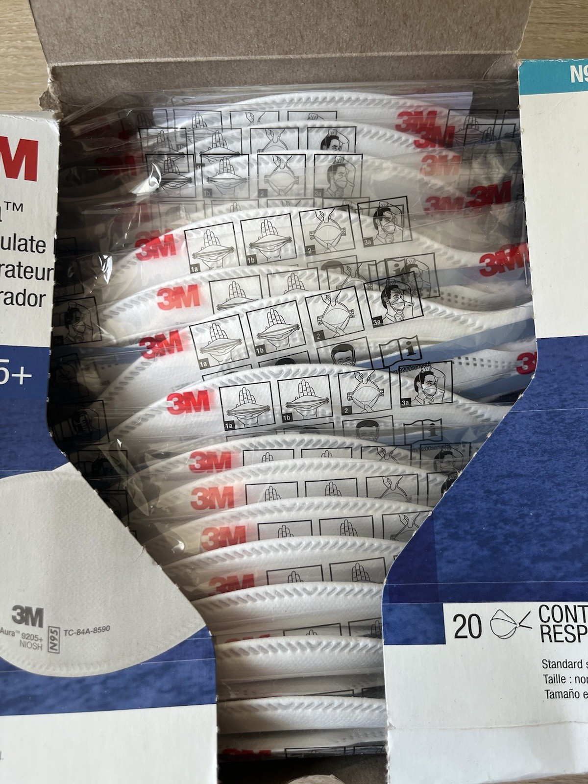 3M 9205+ Aura N95 Particulate NIOSH Protective Respirator Face Masks 20 Pack