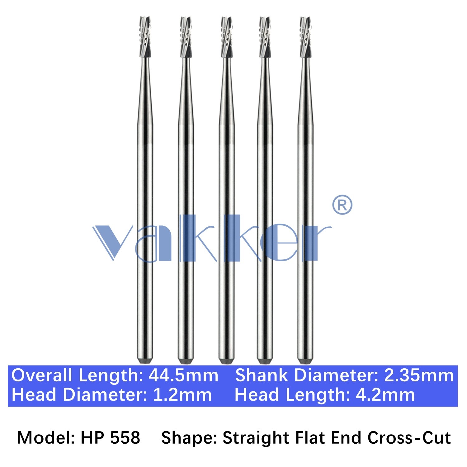 Vakker Dental HP 1 2 4 6 8 37 Carbide Burs For Straight Handpiece 2.35mm 5pc/pk