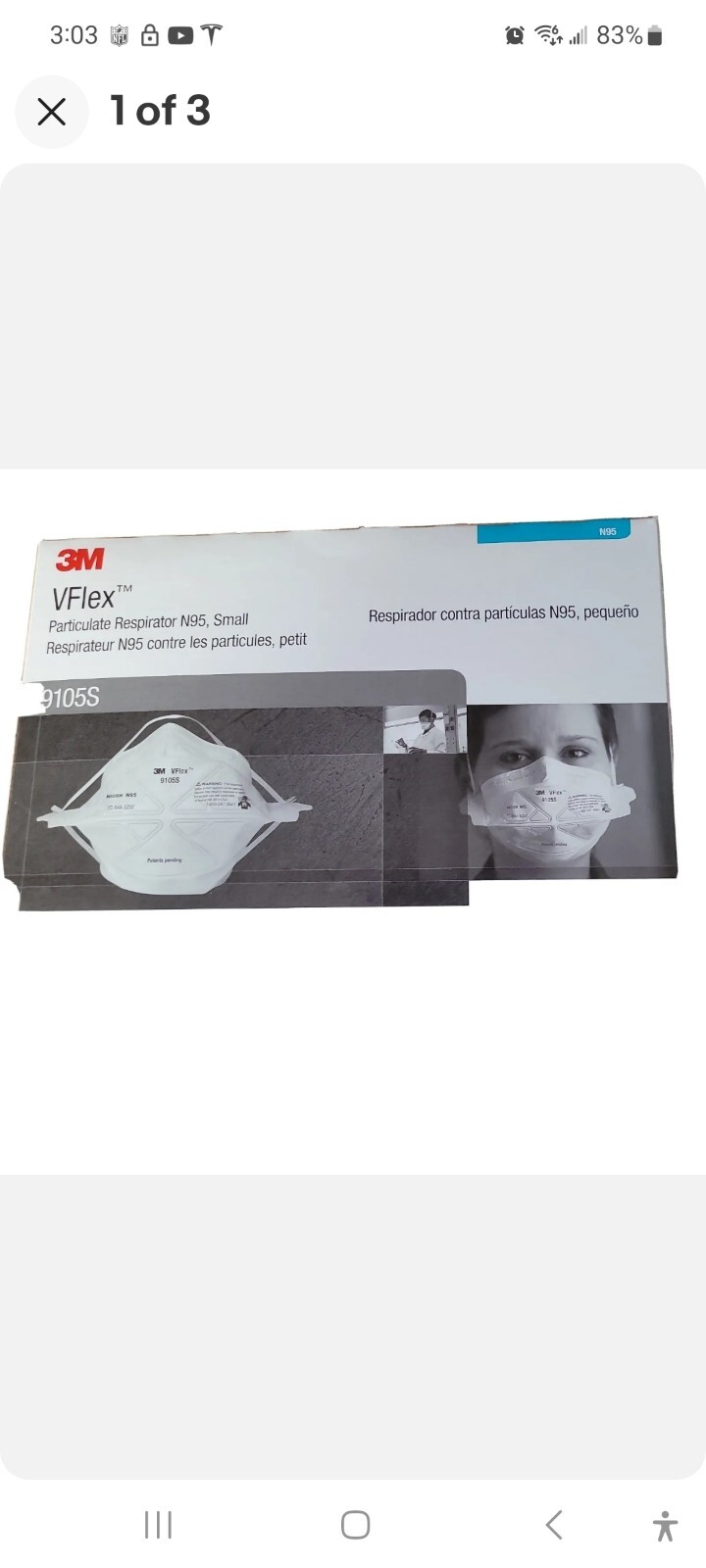 3M 9105S VFlex N95 Particulate Respirator, Size Small, 50/Box. 1 case 400 mask