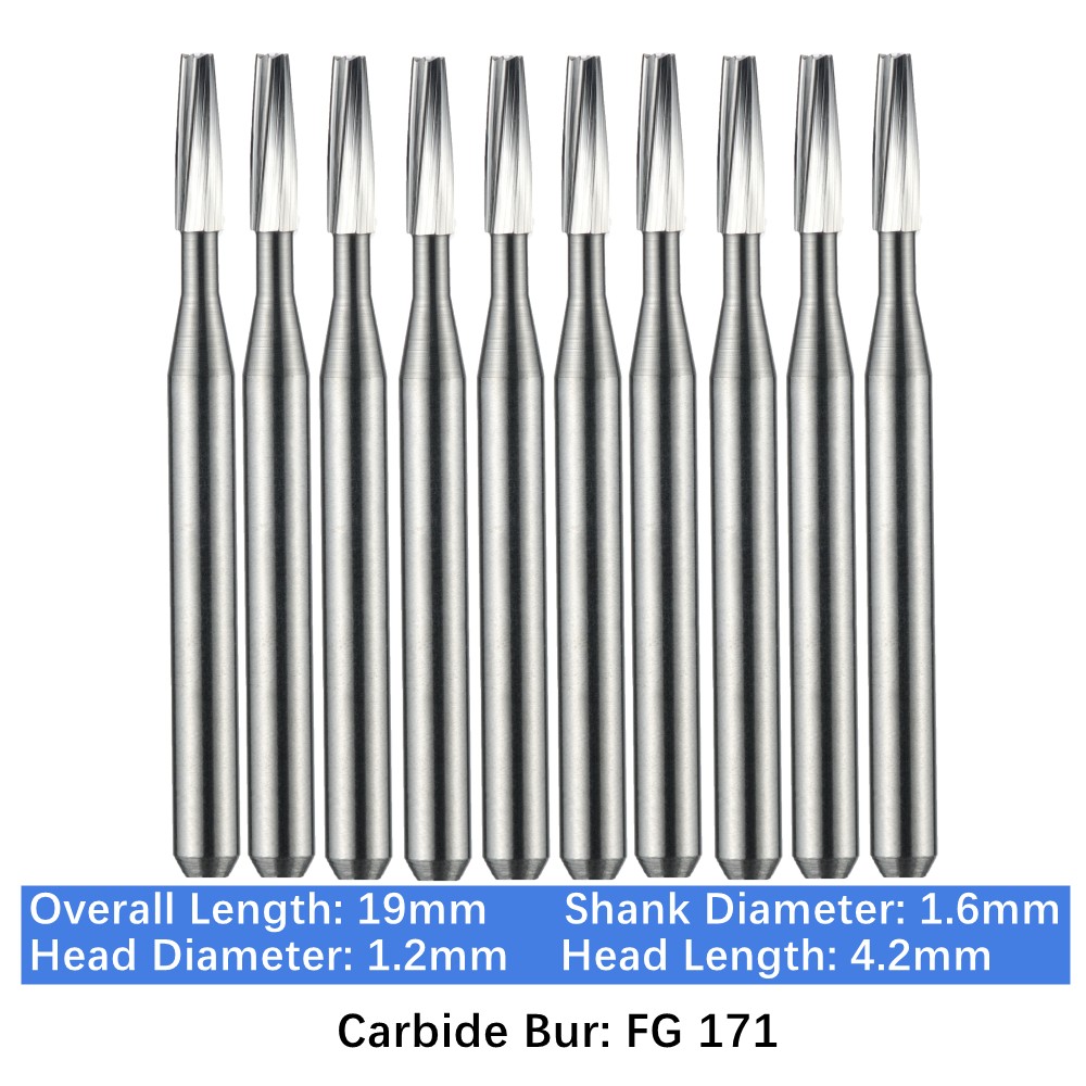 10-100pc Vakker Dental Carbide Burs FG171 19mm Tapered Fissure Burs High Speed