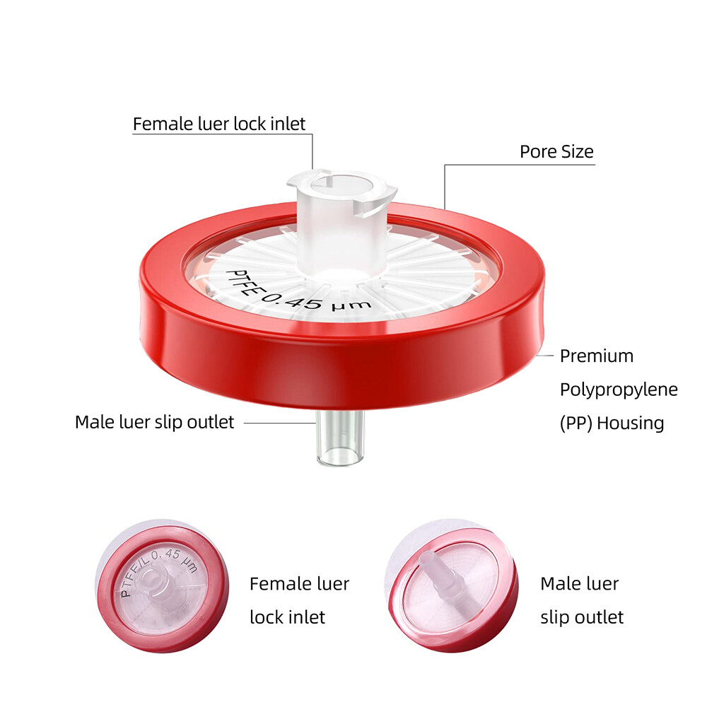 HPLC Syringe Filter PTFE 0.45 Micron Pore Size 25mm Diameter Non-Sterile 10 Pack