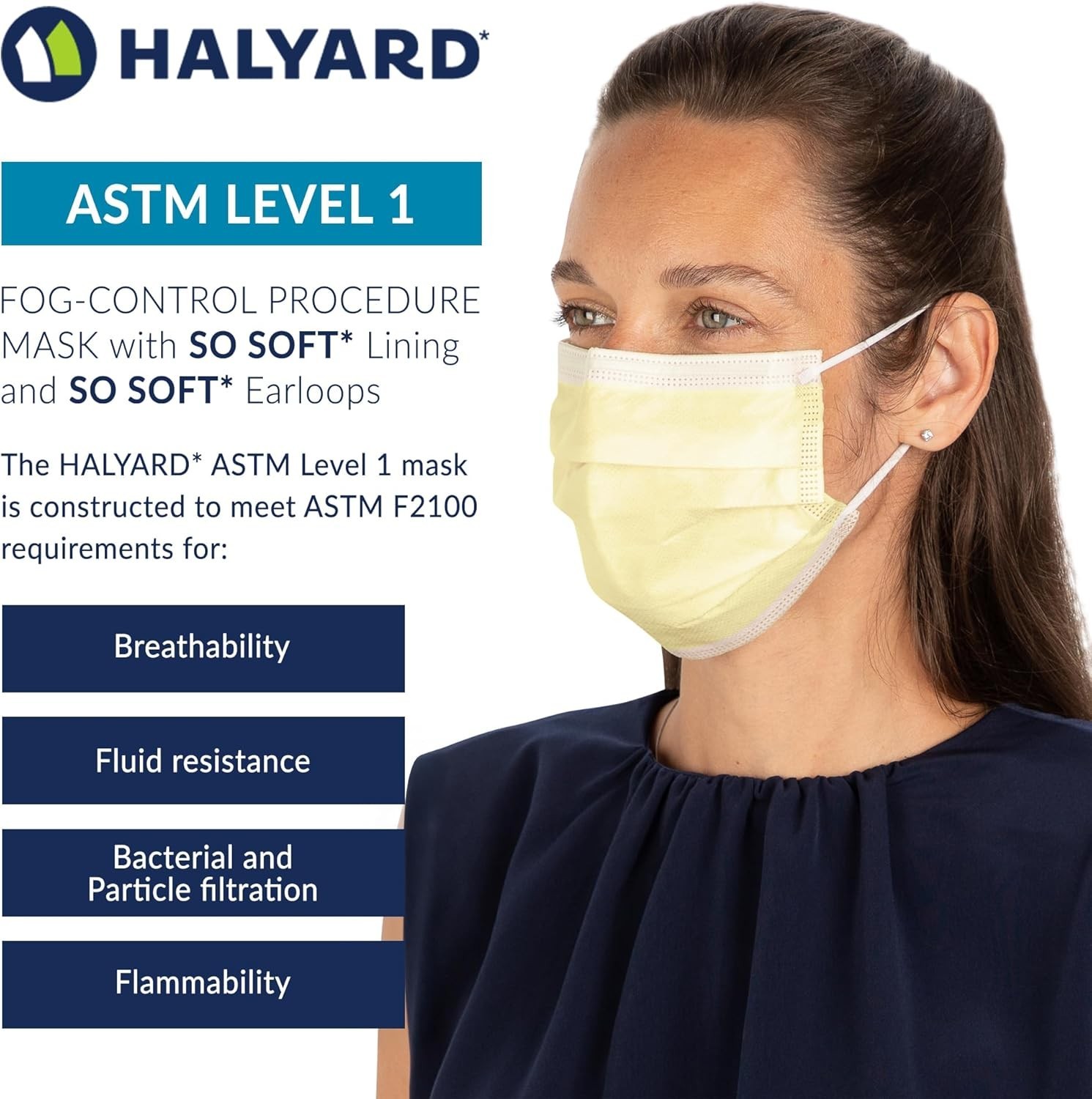 FLUIDSHIELD Level 1 Disposable Procedure Mask, With SO SOFT Lining, Yellow, B…