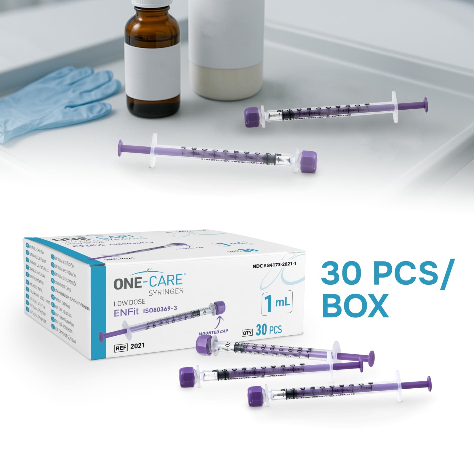 ONE-CARE Lab ENFit Syringe 1ml with Mounted Cap, Transparent
