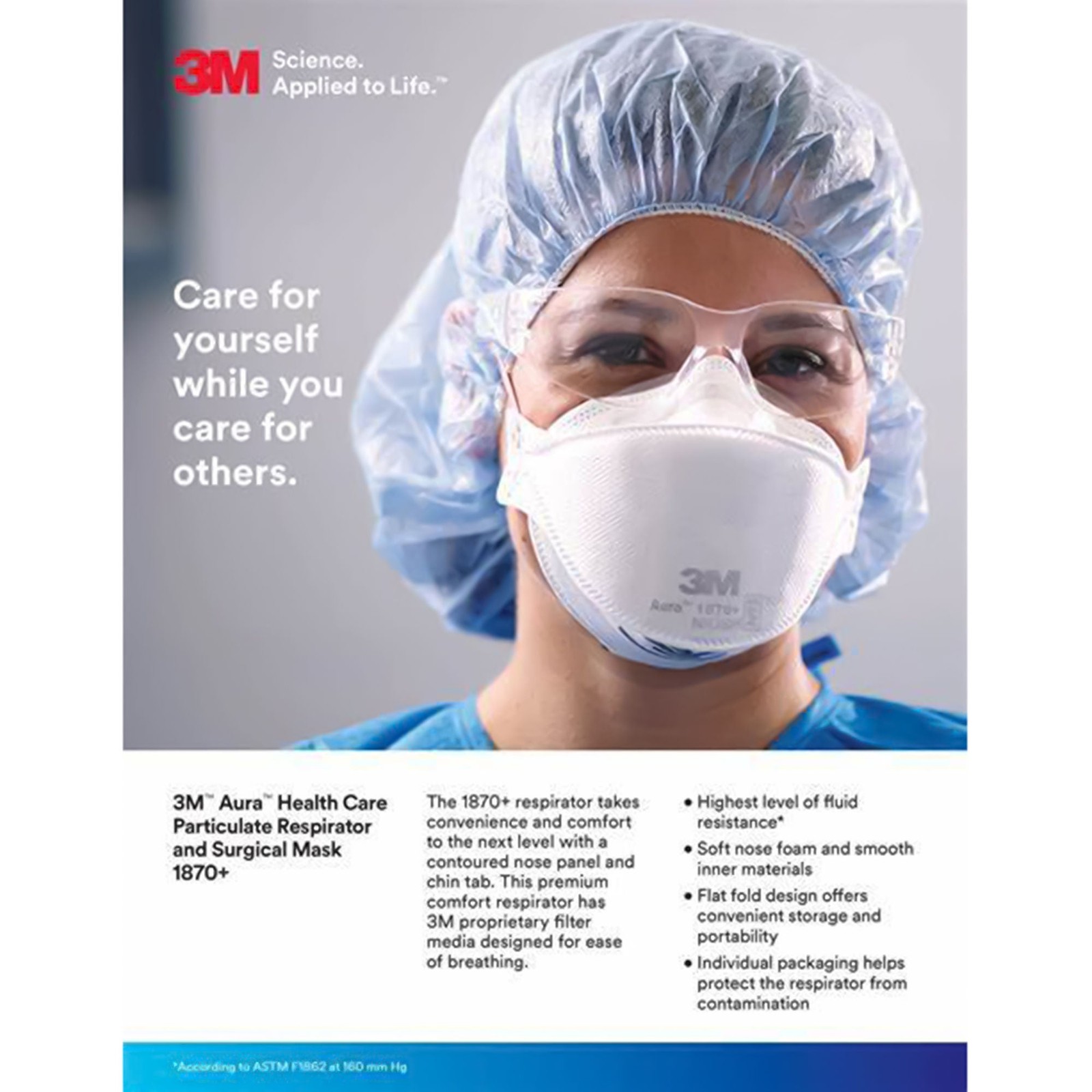 3M Aura Particulate Respirator Surgical Mask Flat Fold 20 per Box 1870+