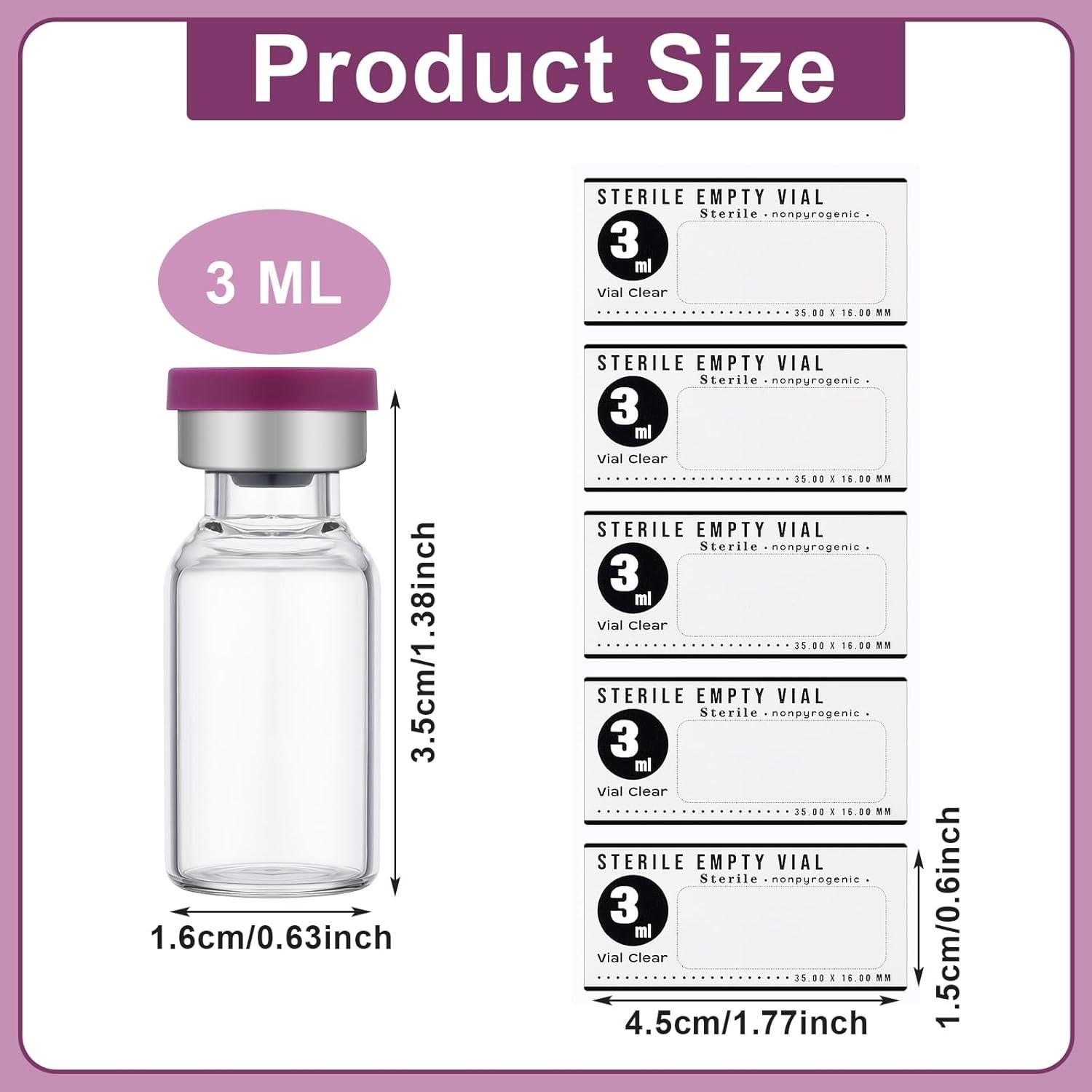 20 Pcs 3Ml Sealed Sterile Empty Vials with Self Healing Injection Port Glass Pen