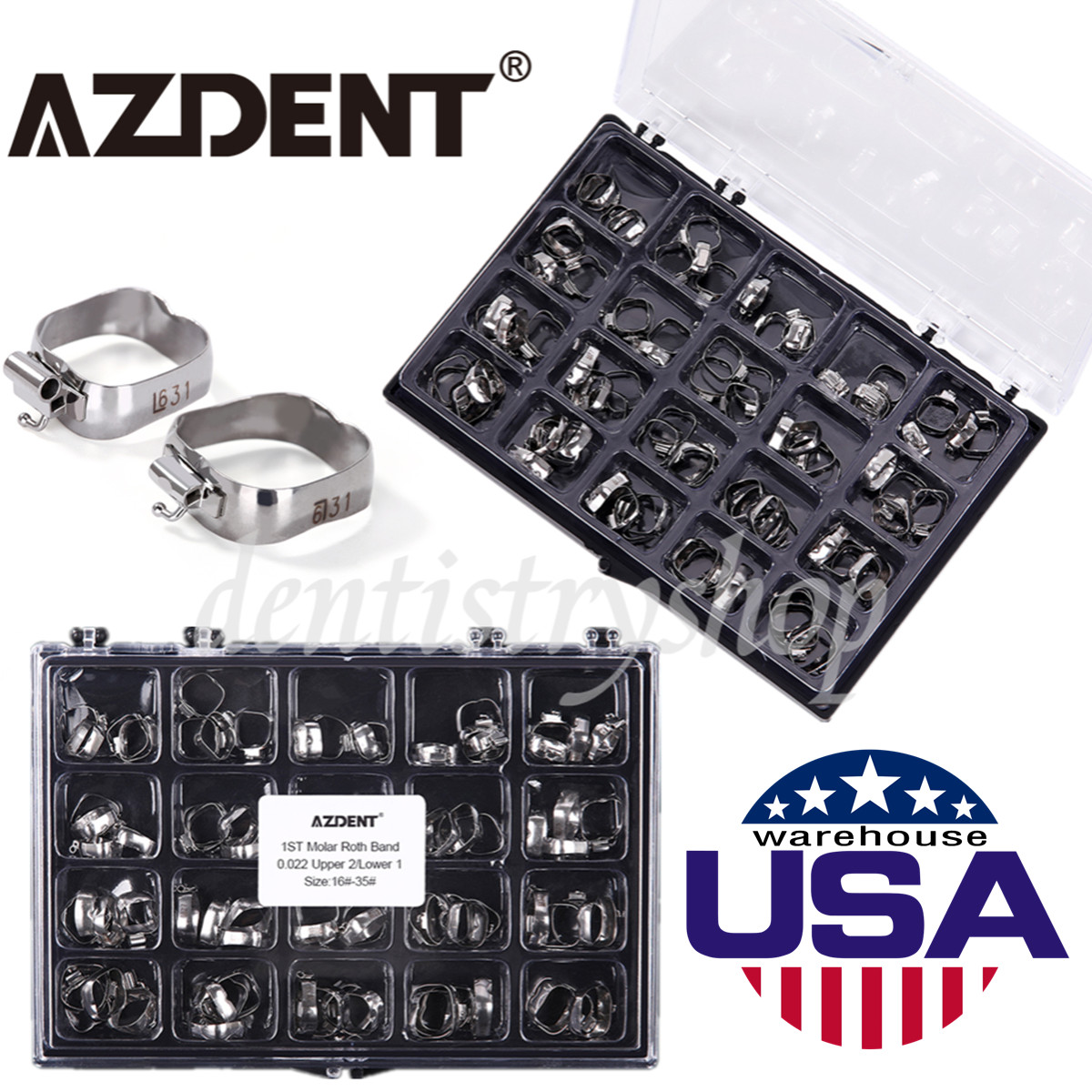 AZDENT Dental Ortho Bands Buccal Tube 1st Molar Roth.022 Prewelded 35#-40+#