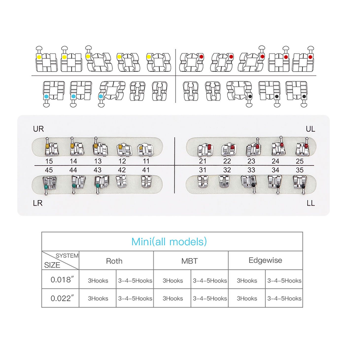 10Pack AZDENT Dental Orthodontic Brackets Braces Mini MBT Slot 022 Hooks 3-4-5
