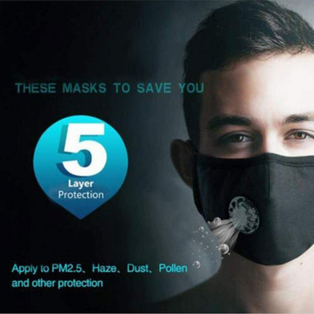 Reusable Mouth Cover Washable Cloth Cotton Face Mask 2 PM 2.5 Carbon Filters