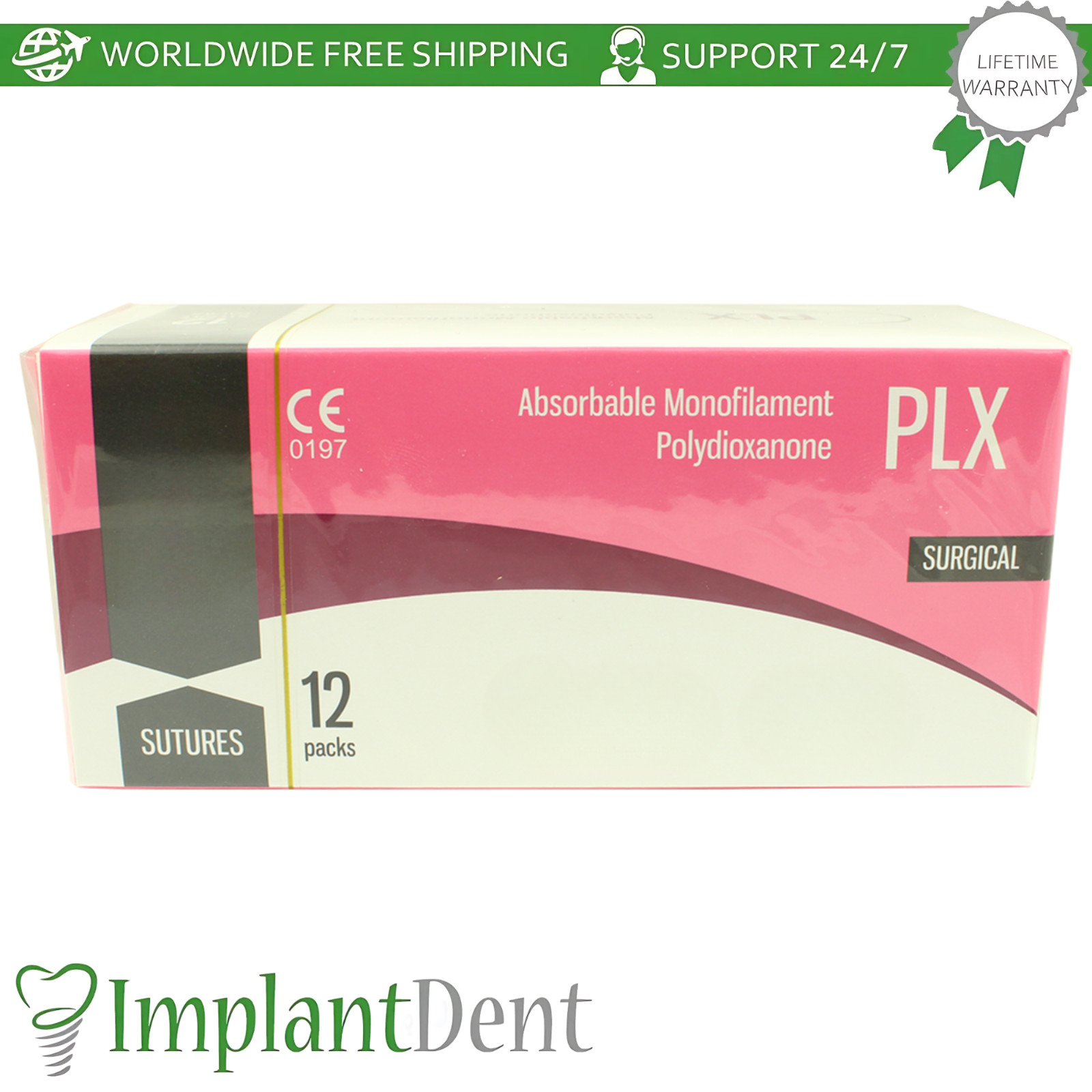 X5 Mon0fiIament Dental Thread SteriIe 75cm 12pcs 3/8 Circle 20.0mm Reverse