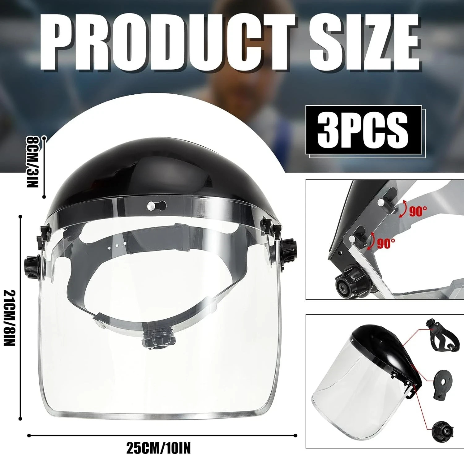 3 Pack Safety Face Mask Shield for Grinding Clear Polyethylene Terephthalate