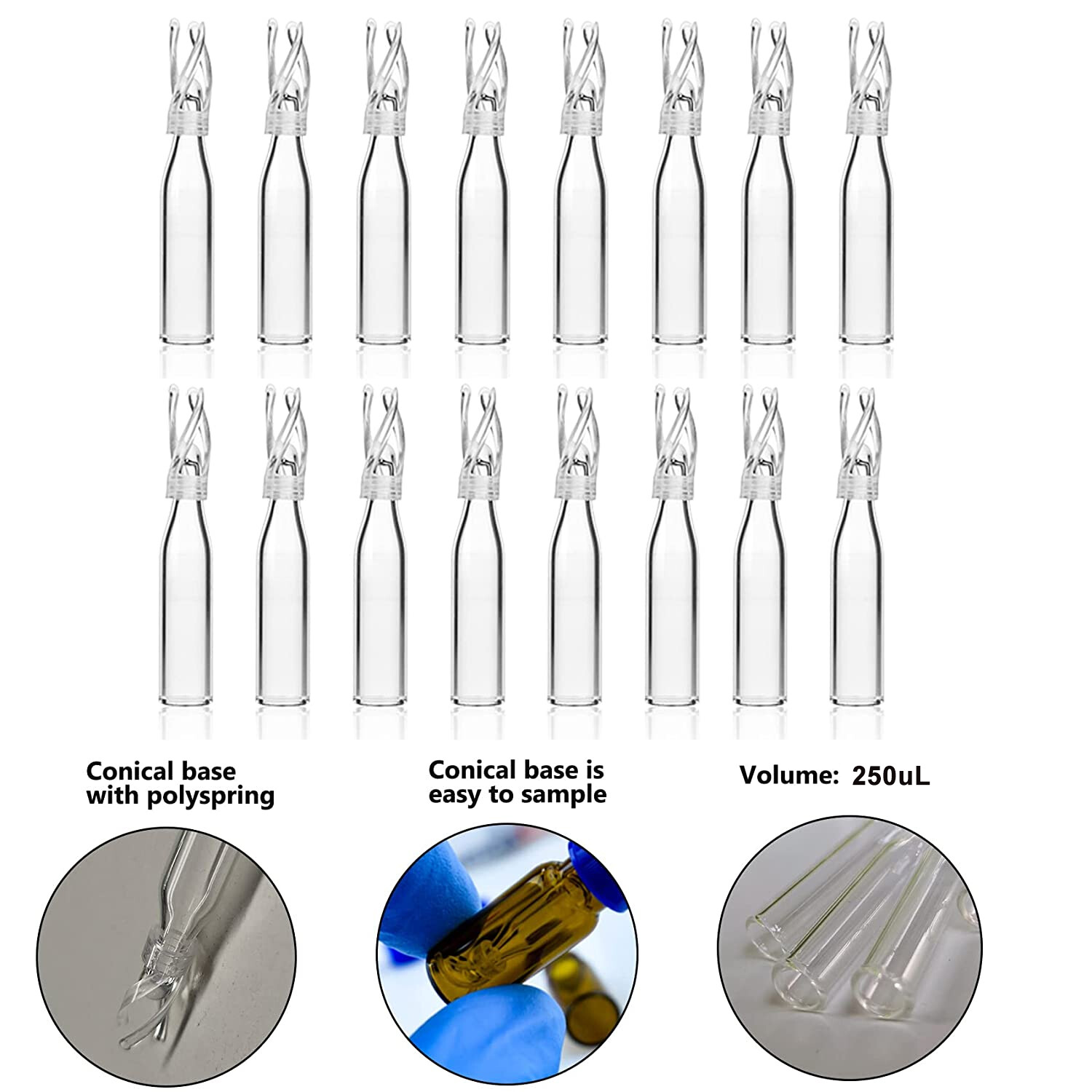 2mL Autosampler Amber Vials 9-425 Screw Cap|250ul Vial Inserts Micro-Insert