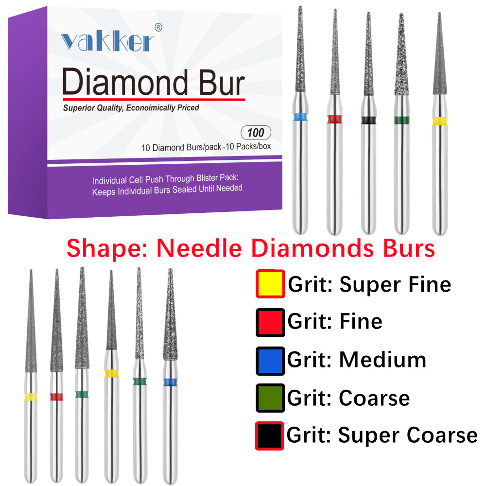 10pc Vakker Friction Grip Diamond Burs Needle Burs for High Speed Handpiece