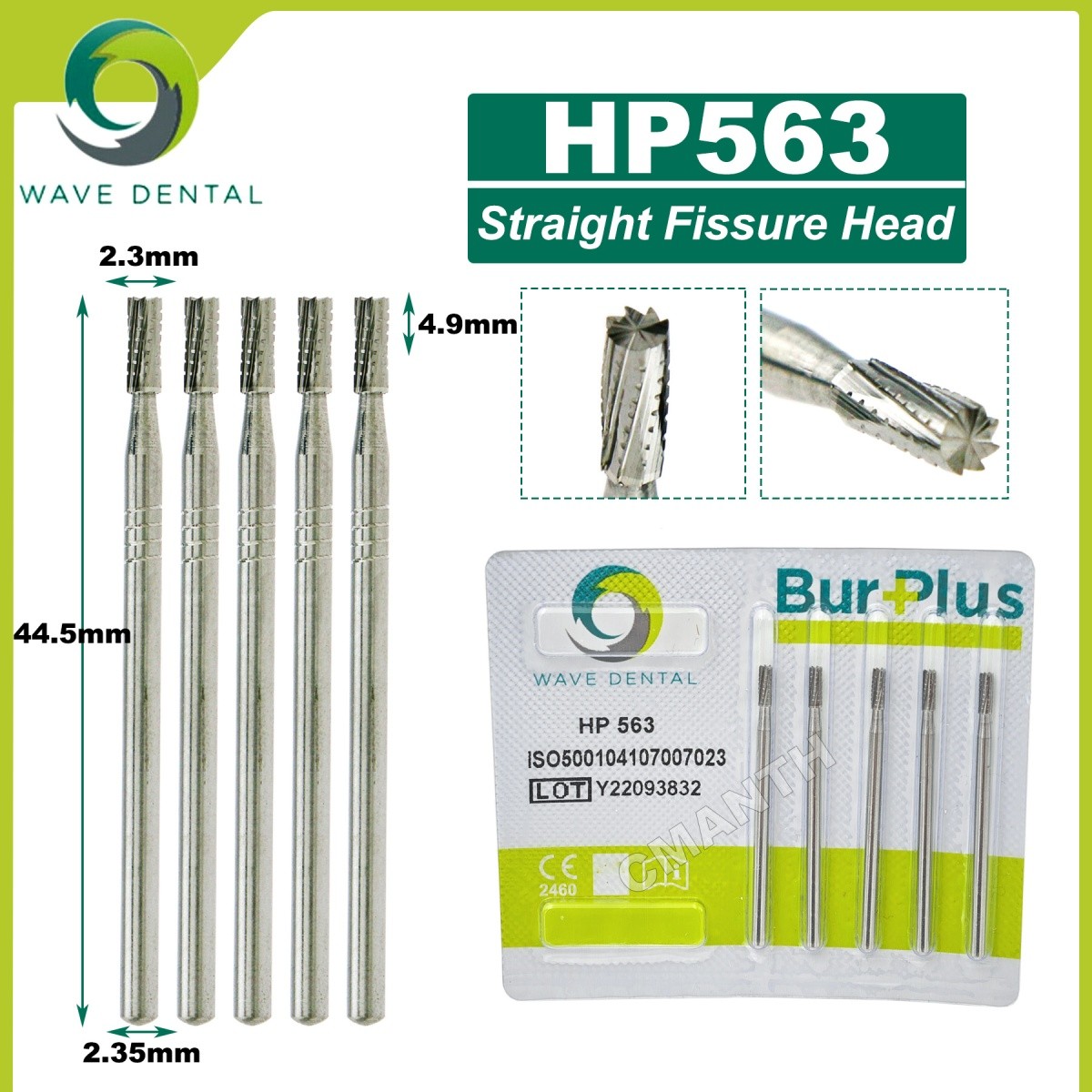 WAVE Dental Tungsten Carbide Burs Low Speed Straight Fissure Head HP Bur 2.35mm