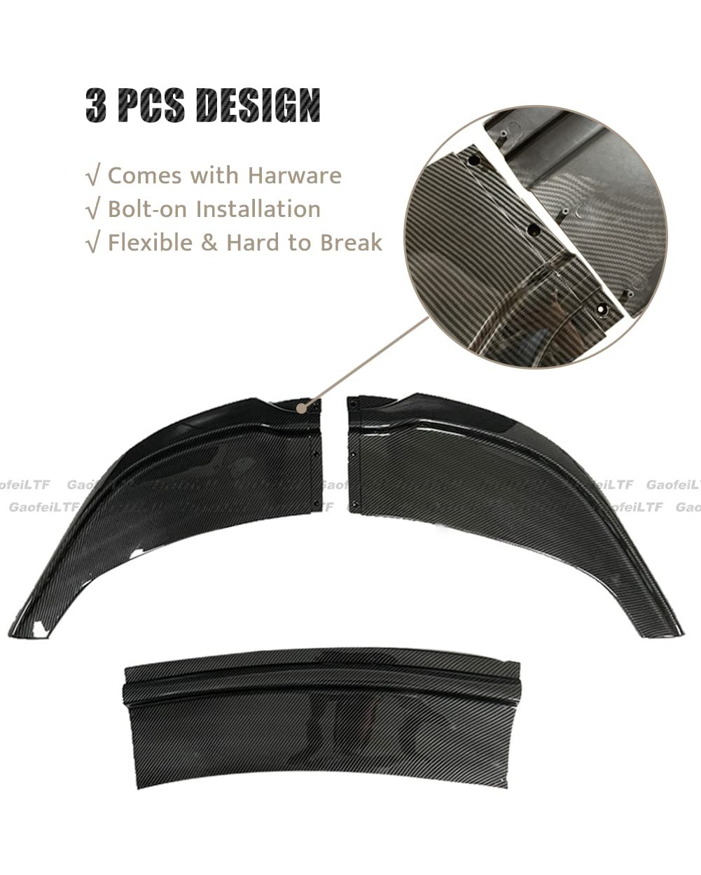 Front Bumper Lip for Chrysler 300 300C 300S 2015-2021 Carbon Fiber Splitter 3pcs