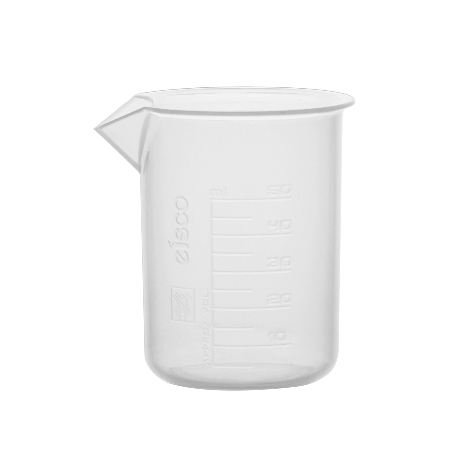 Plastic Beaker, 50ml – Polypropylene – Raised Graduations – Eisco Labs