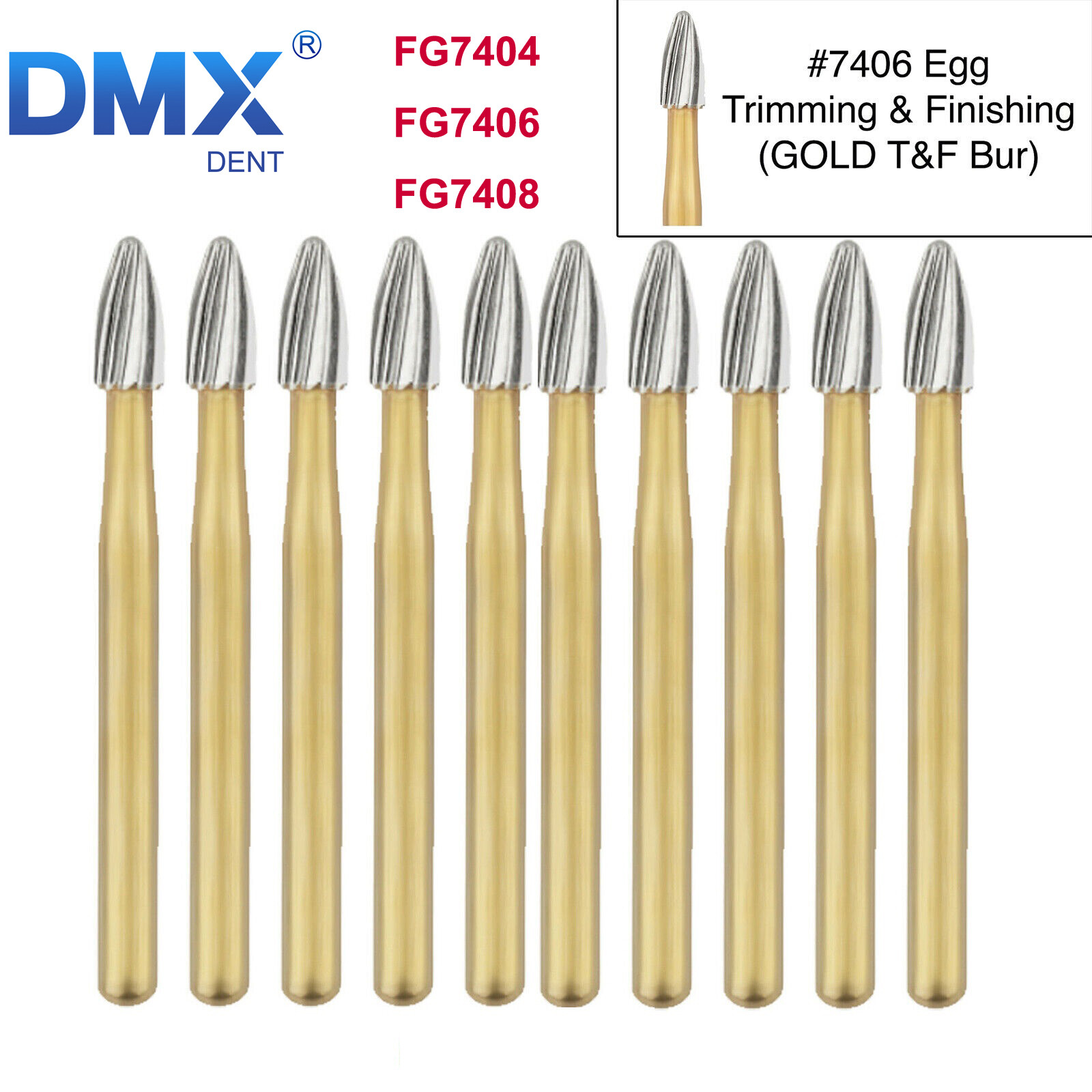 Dental Tungsten Carbide Burs Trimming & Finishing Egg Football FG 7404 7406 7408