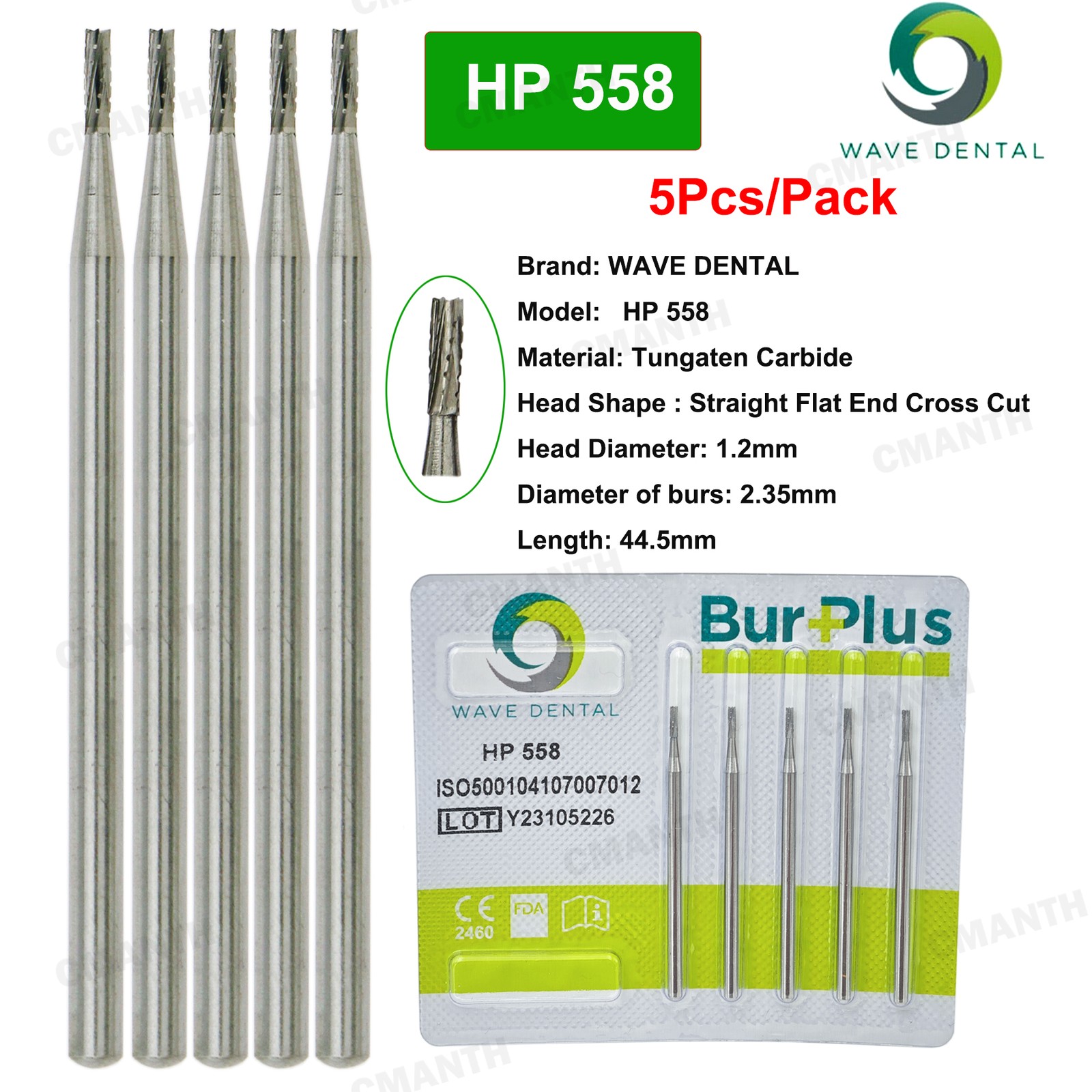 WAVE Dental Bur Tungsten Carbide Bur Tapered Fissere HP Round Head For Low Speed