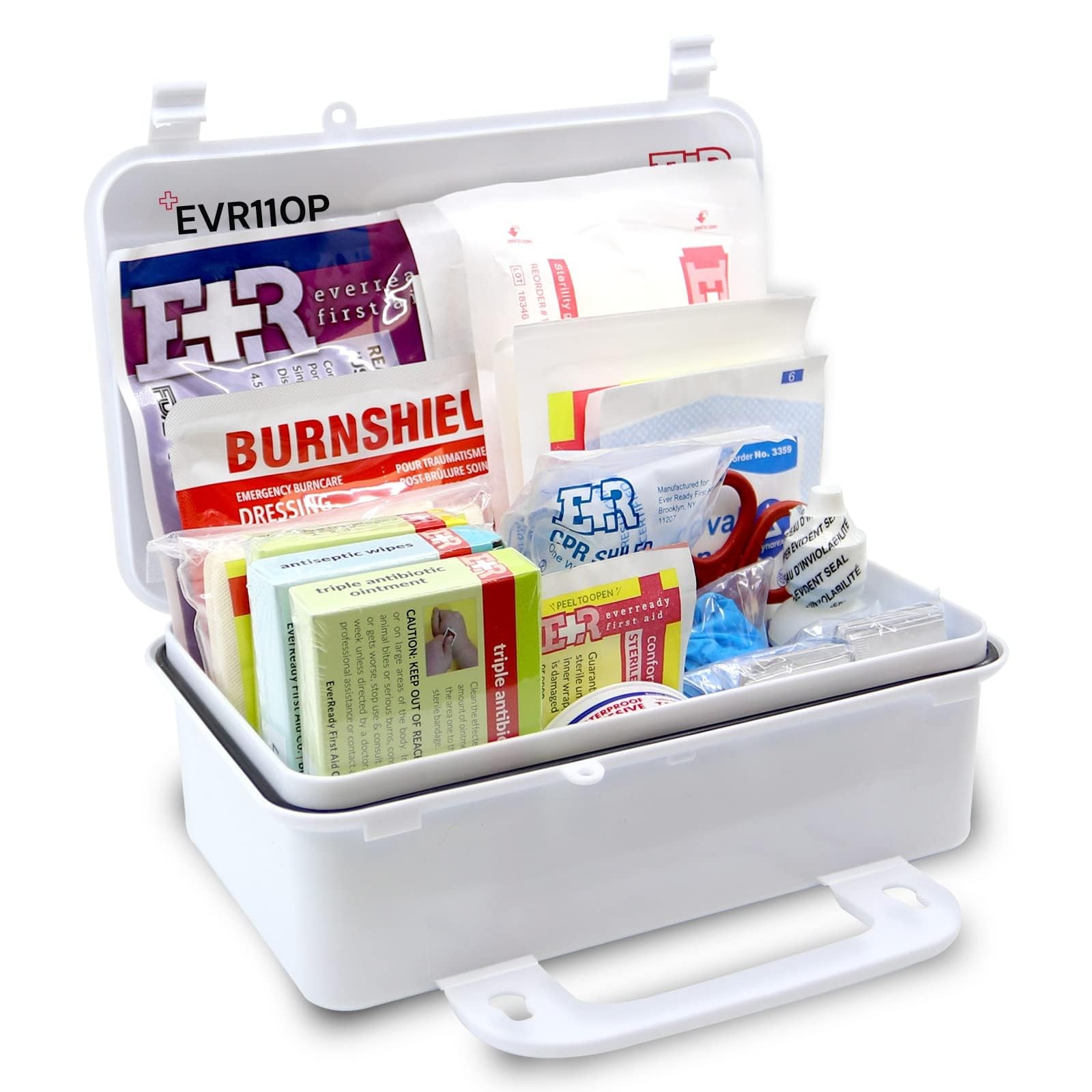 Ever Ready First Aid 10 Person Kit with Plastic Case, Type White