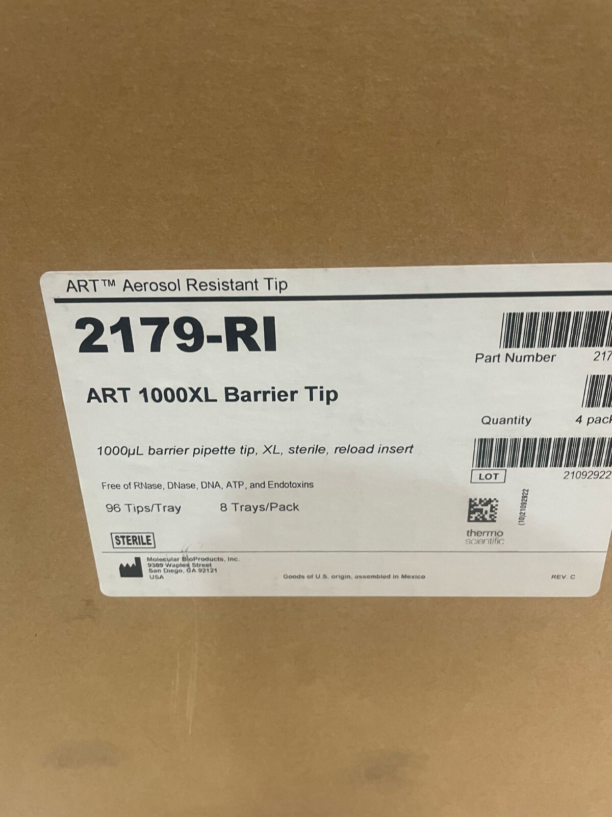 lot4 Thermo Scientific ART 1000 XL REACHBarrier Tip 2179-RI pipette tips 1000ul