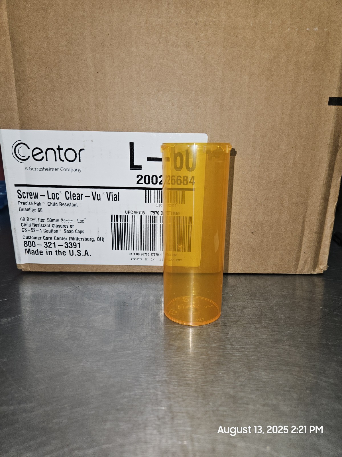 Lot Of 60 CENTOR L-60 DRAM VIALS, 50mm Amber Medicine Bottles Free Shipping