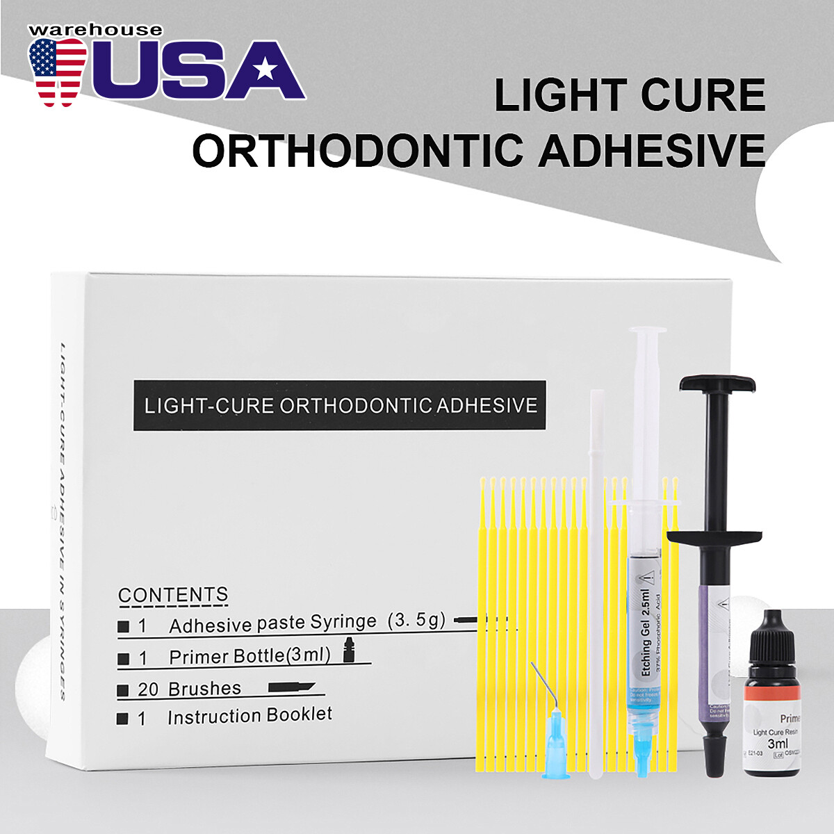 Dental Ortho Brackets Brace Mini Roth 022 Hook345/Light Cure Primer Adhesive Kit