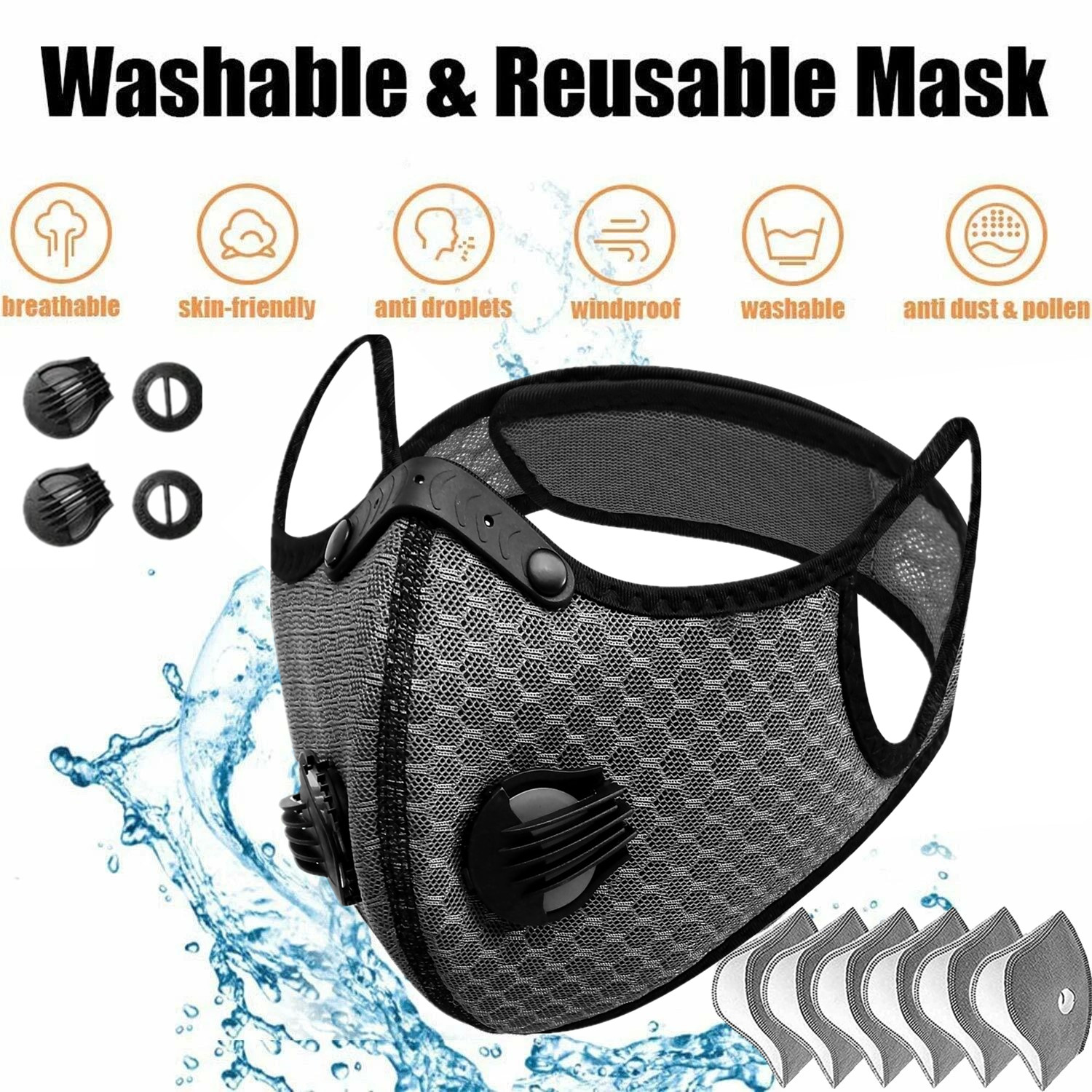 Half Face Cover Respirator Mask W/ Filters Anti Air Pollution Reusable Facepiece