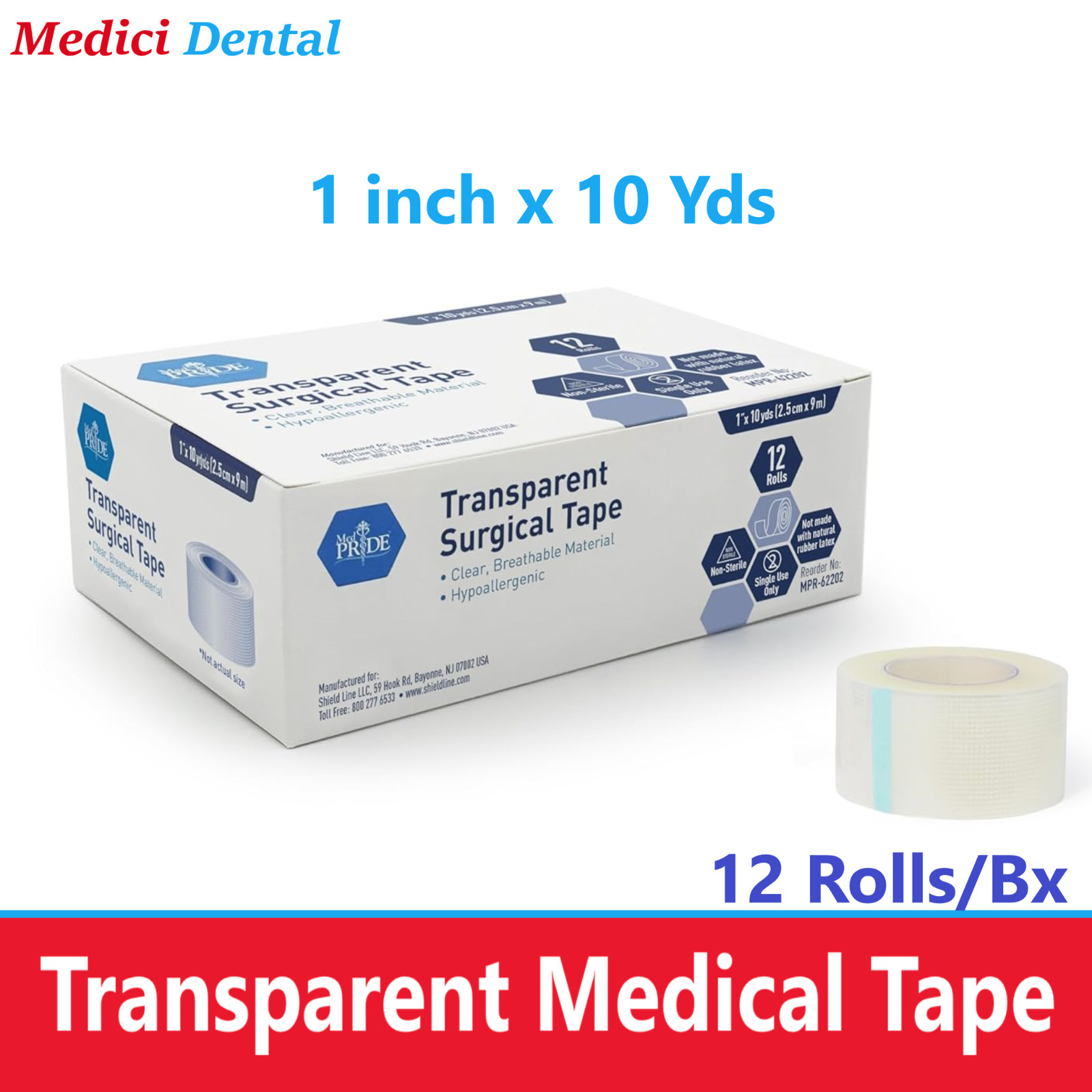 Transpore Clear Tape Hypoallergenic, 1 inch x 10 Yds, Latex Free, 12/Bx