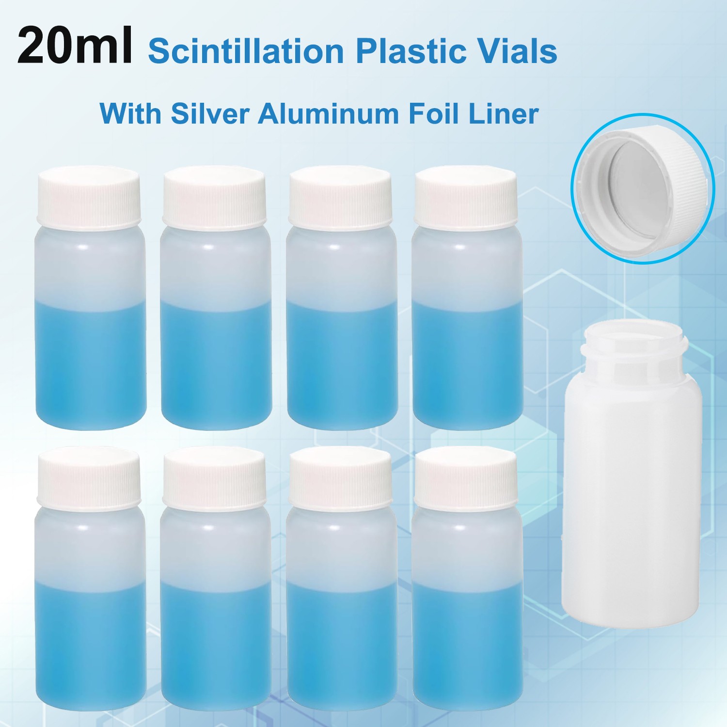 1000x 20ml Scintillation Vials Glass Sample Vials Lab Vials w/ cap (Cone Shaped)