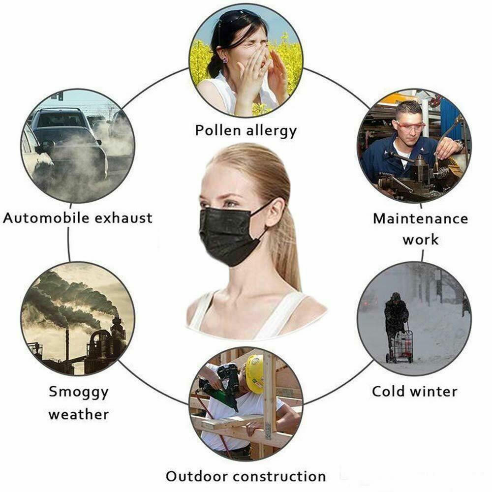10,50,100,200 Black Disposable Medical Face Mask 3 Layer C.E Approval FFP2